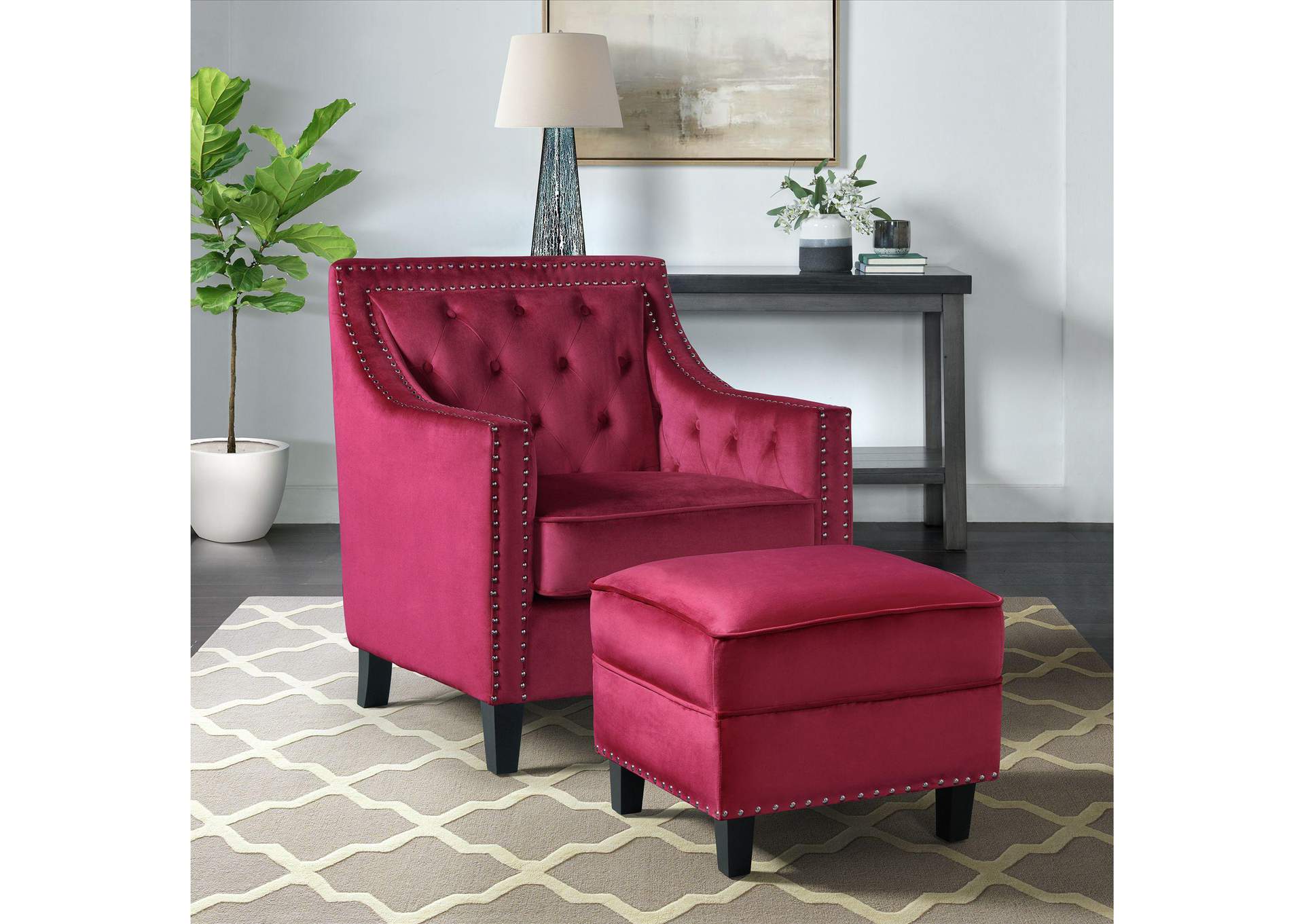 Tiffany Ottoman In Broadway Red image 1