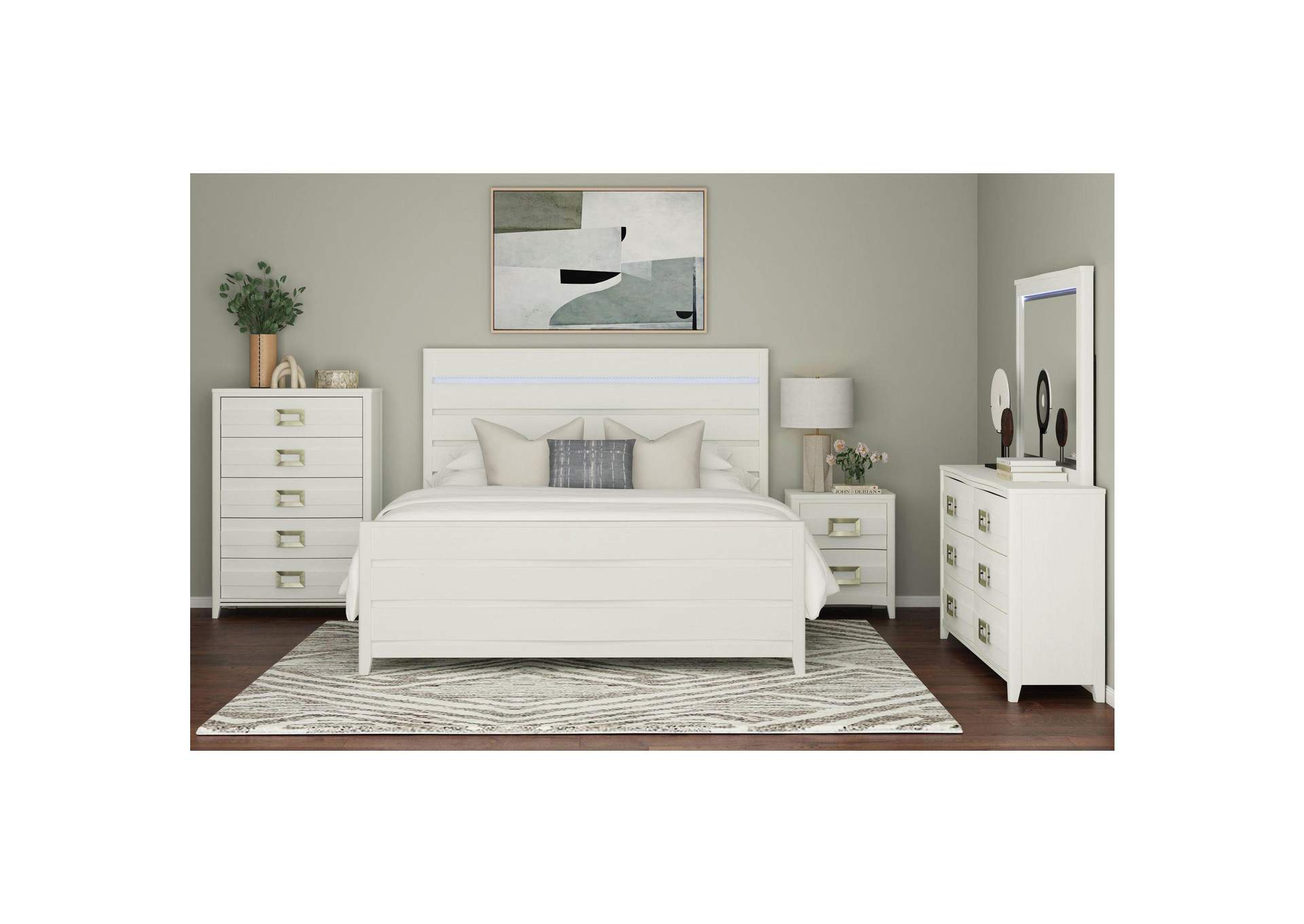 Tobias Queen Bed With Led In White image 1
