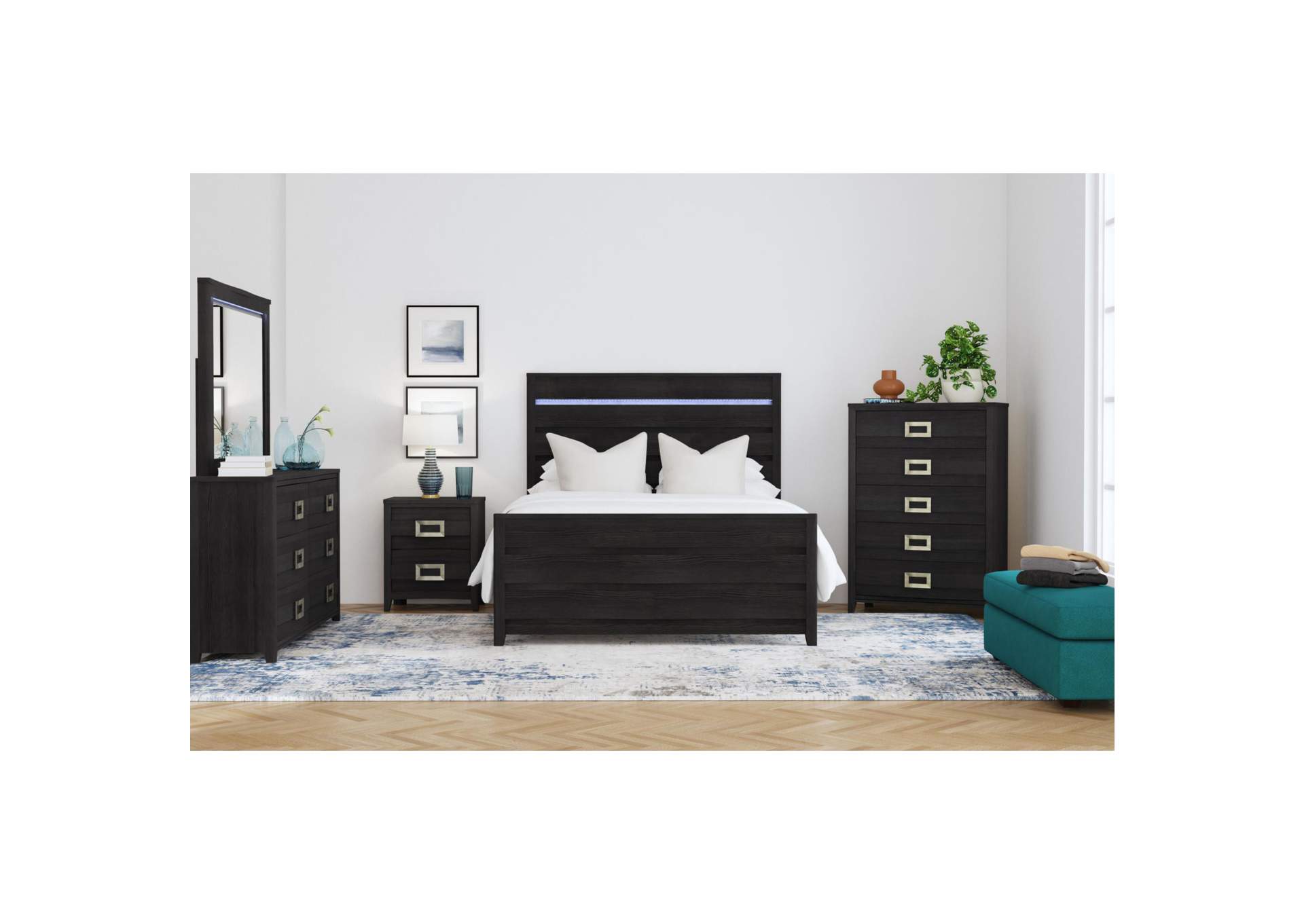 Tobias Queen 5 Piece Bedroom Set With Led In Black image 1