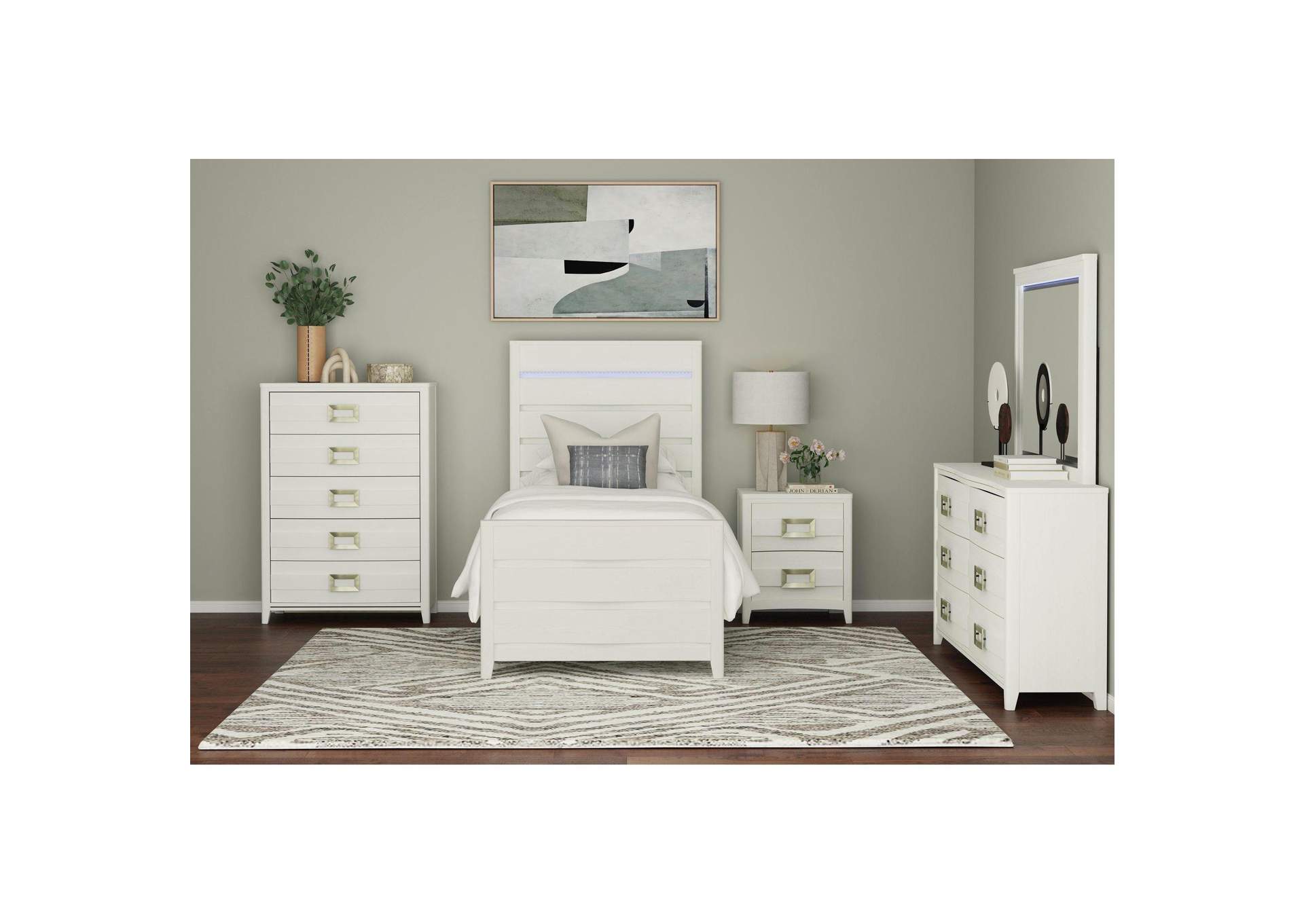 Tobias Twin Bed With Led In White image 1