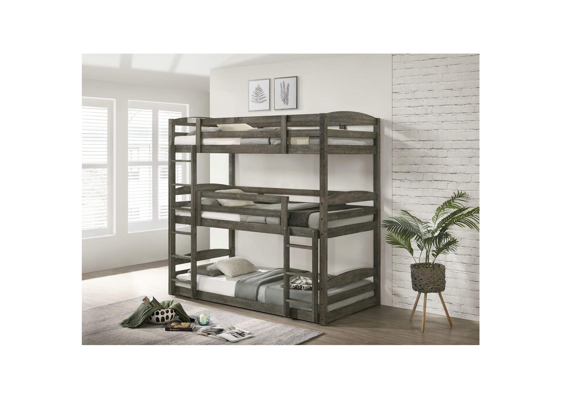 Trey Triple Twin Bunk In Grey Wire Brushed image 1
