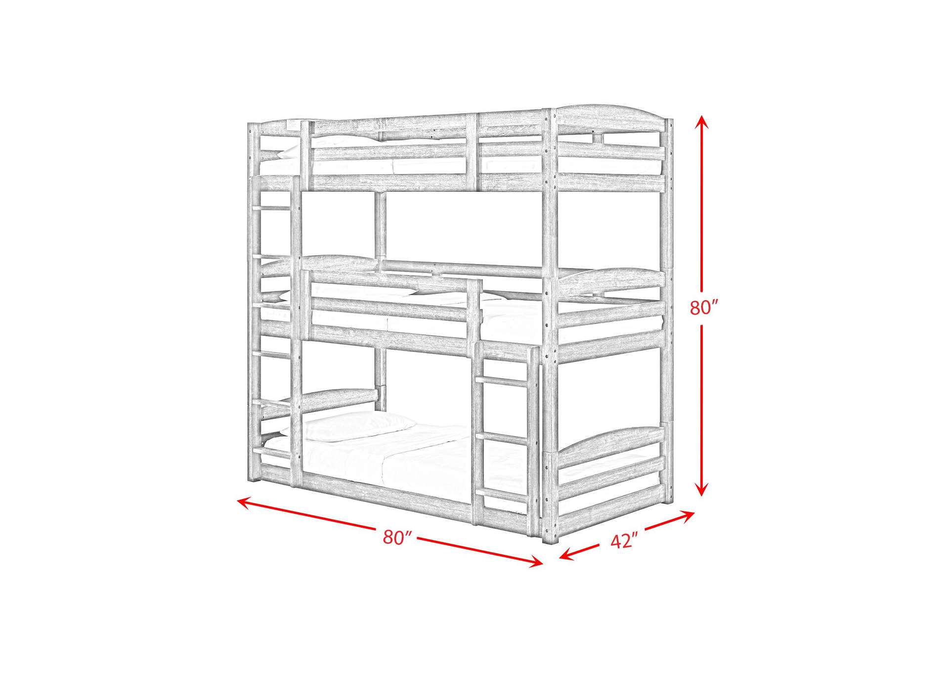 Trey Triple Twin Bunk In Grey Wire Brushed image 7