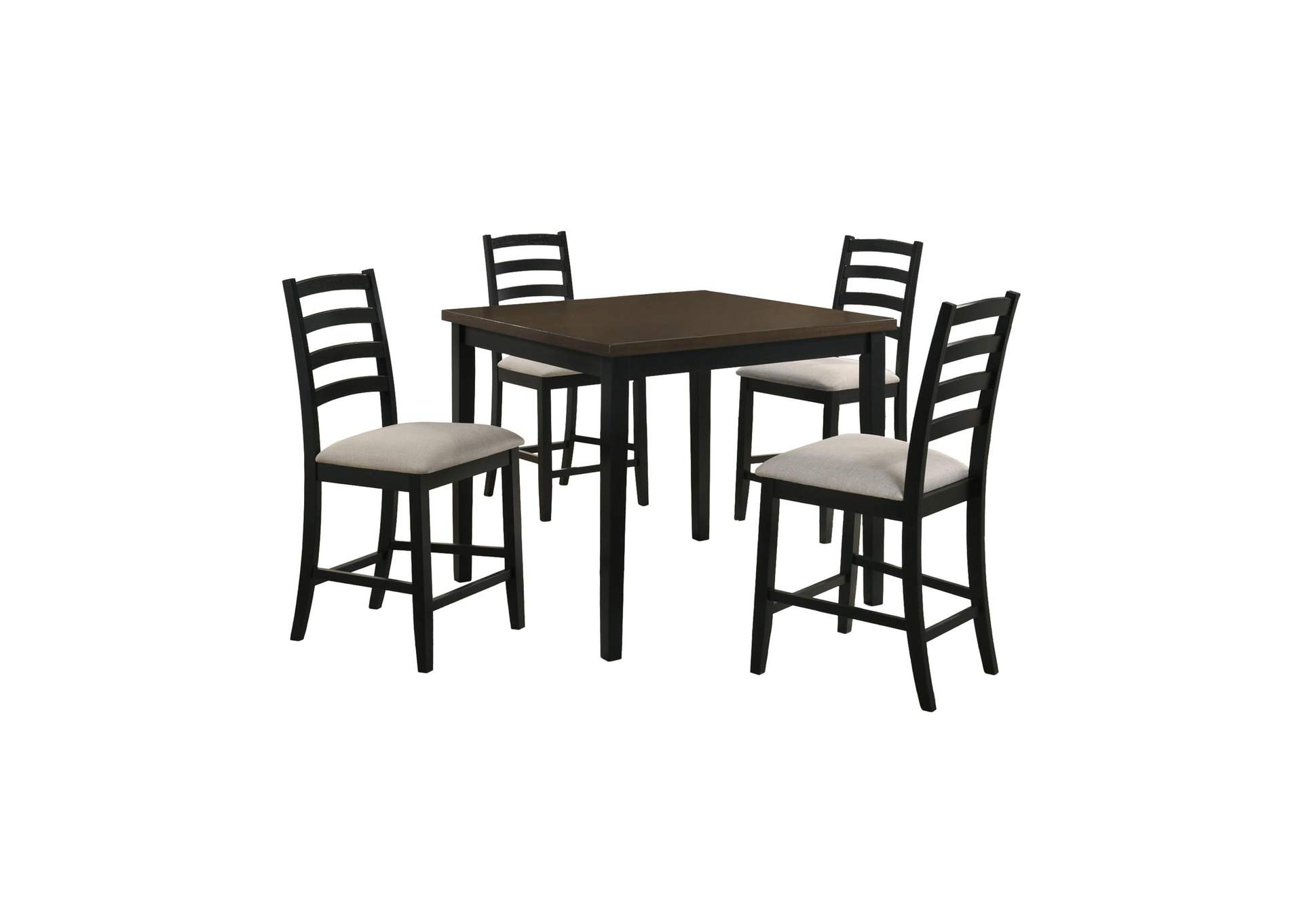Tulane 5 Piece Counter Table 4 Counter Chairs With Beige Fabric In Oak Black image 3