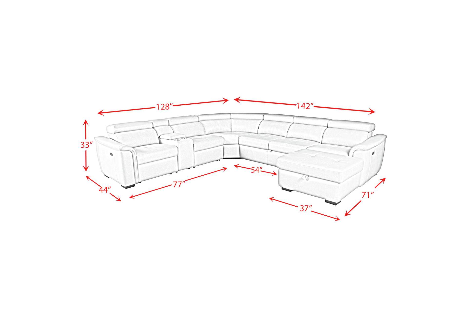Typhoon Sectional Left Hand Facing Power Motion Loveseat With 2 Recliner With Console In Darlington Harbor