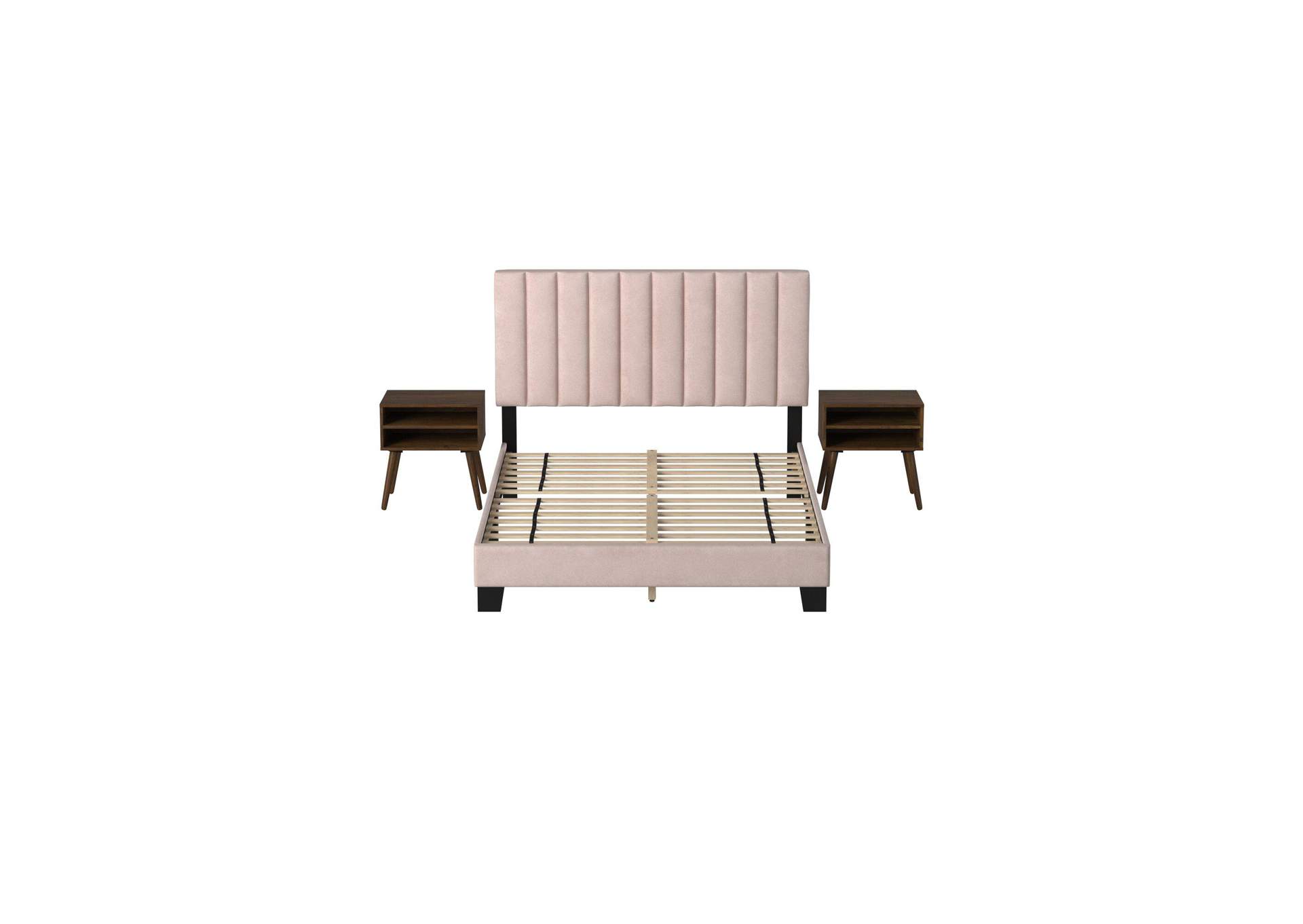 Coyote Queen Bed With Carroll Pink Velvet With Two End Table image 7