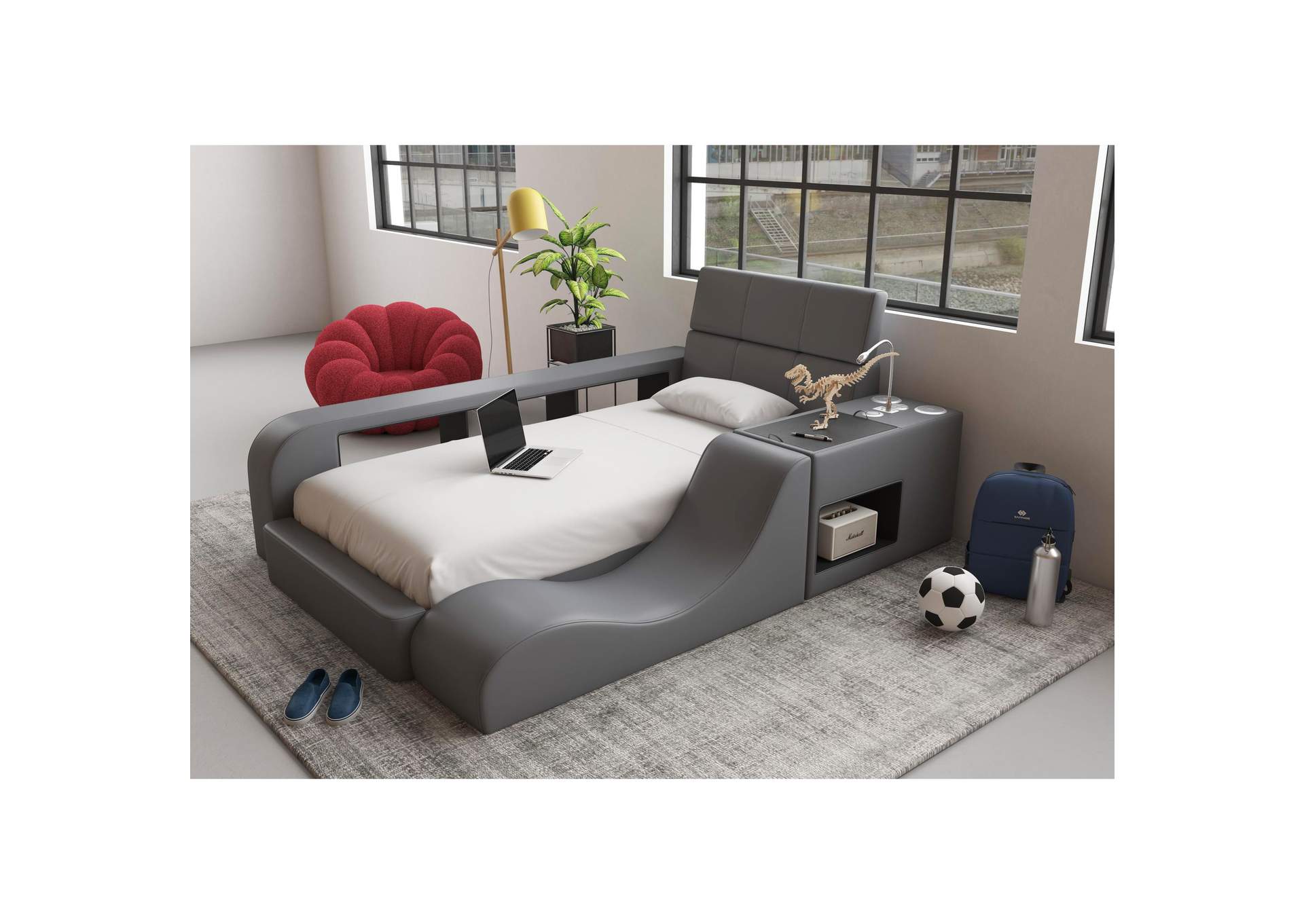 Valari Twin Transformer Bed With Electronic Features In Grey Pu image 1