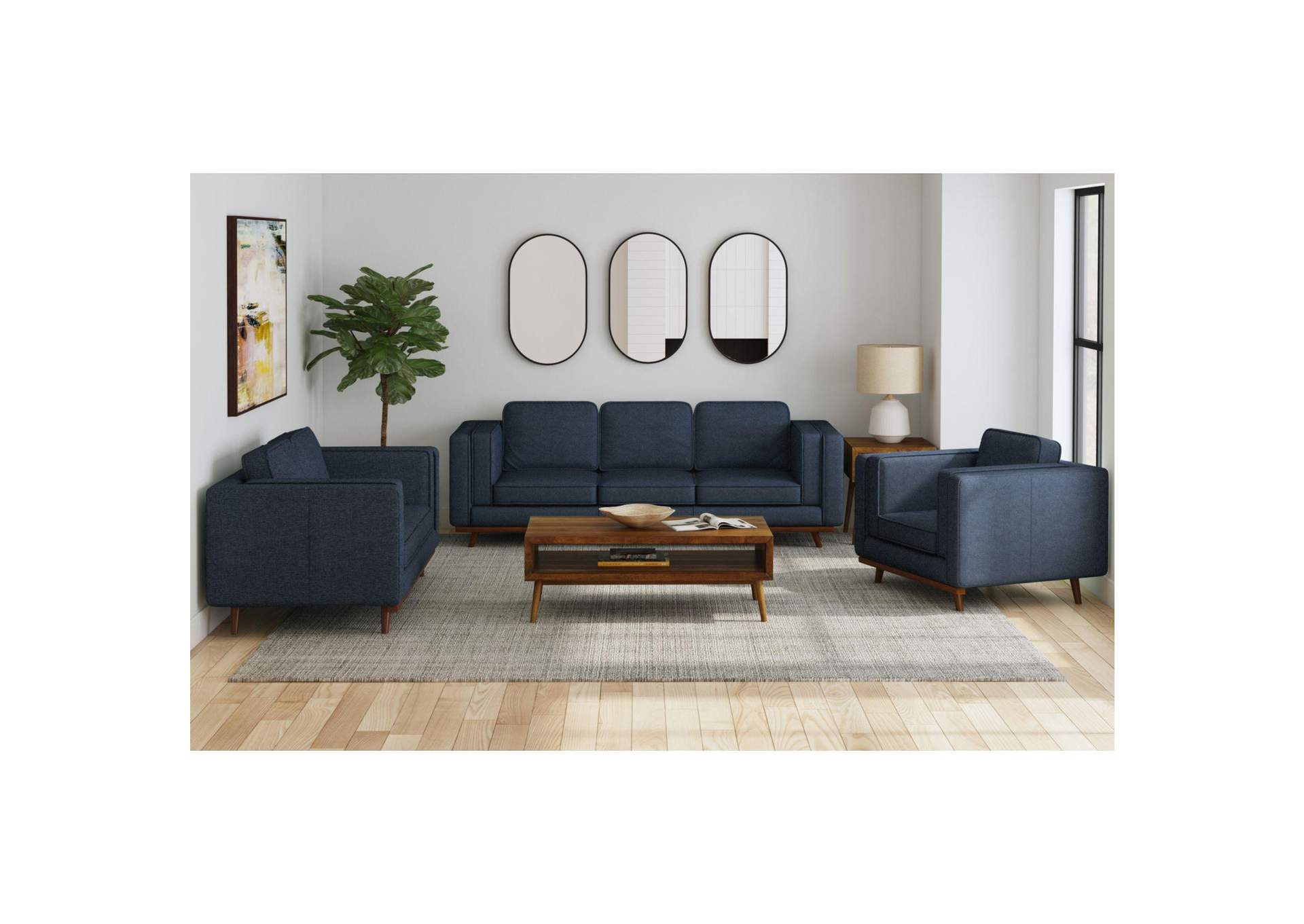 Venus Loveseat In Belfast China Navy With Cherry Finished Wooden Front image 1
