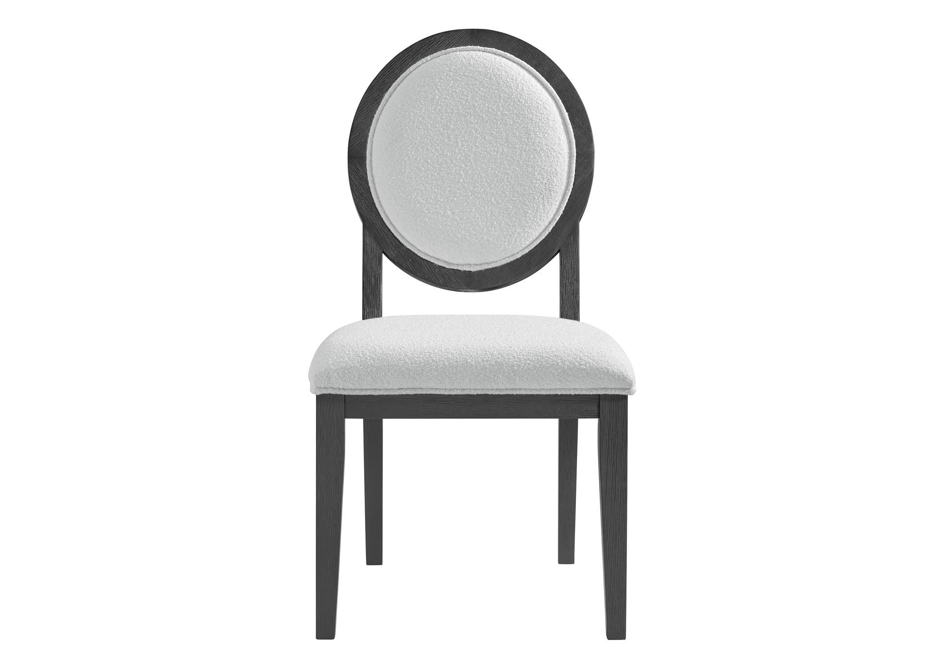 Versailles Contemporary Round Back Dining Chair With Boucle White Fabric In Black 2 Per Carton