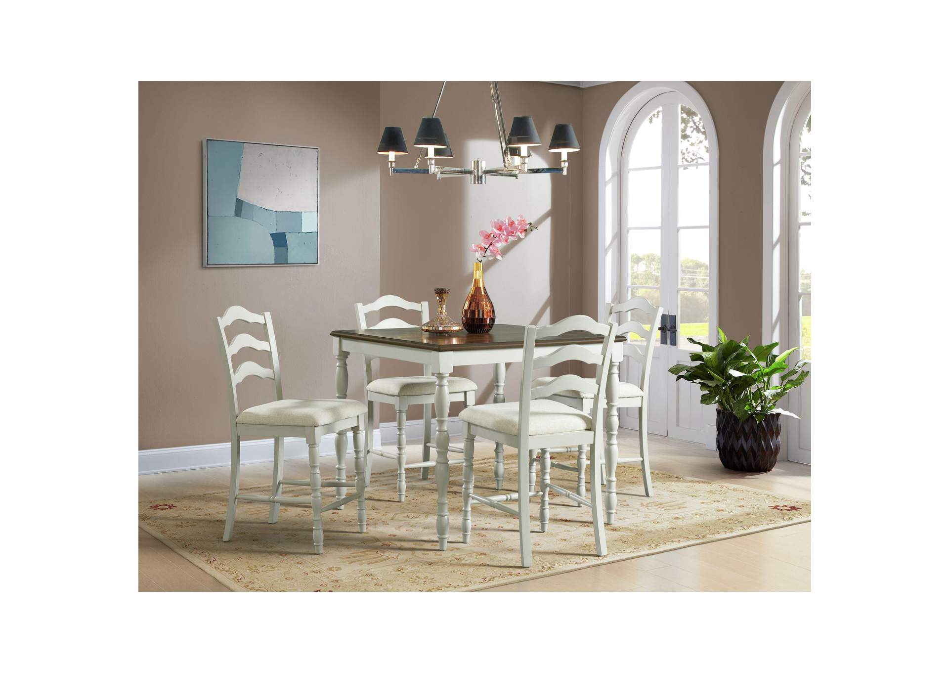 Vesta 5 Piece Counter Set With Upholstery Chairs And Brown Top In White image 1