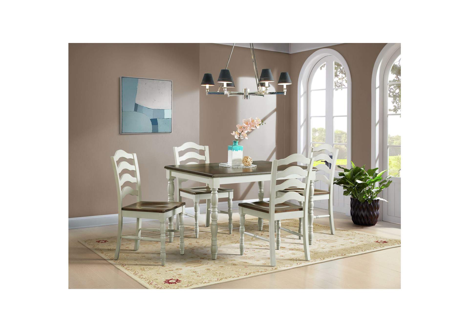 Vesta 5 Piece Dining Set With Brown Top In White image 1
