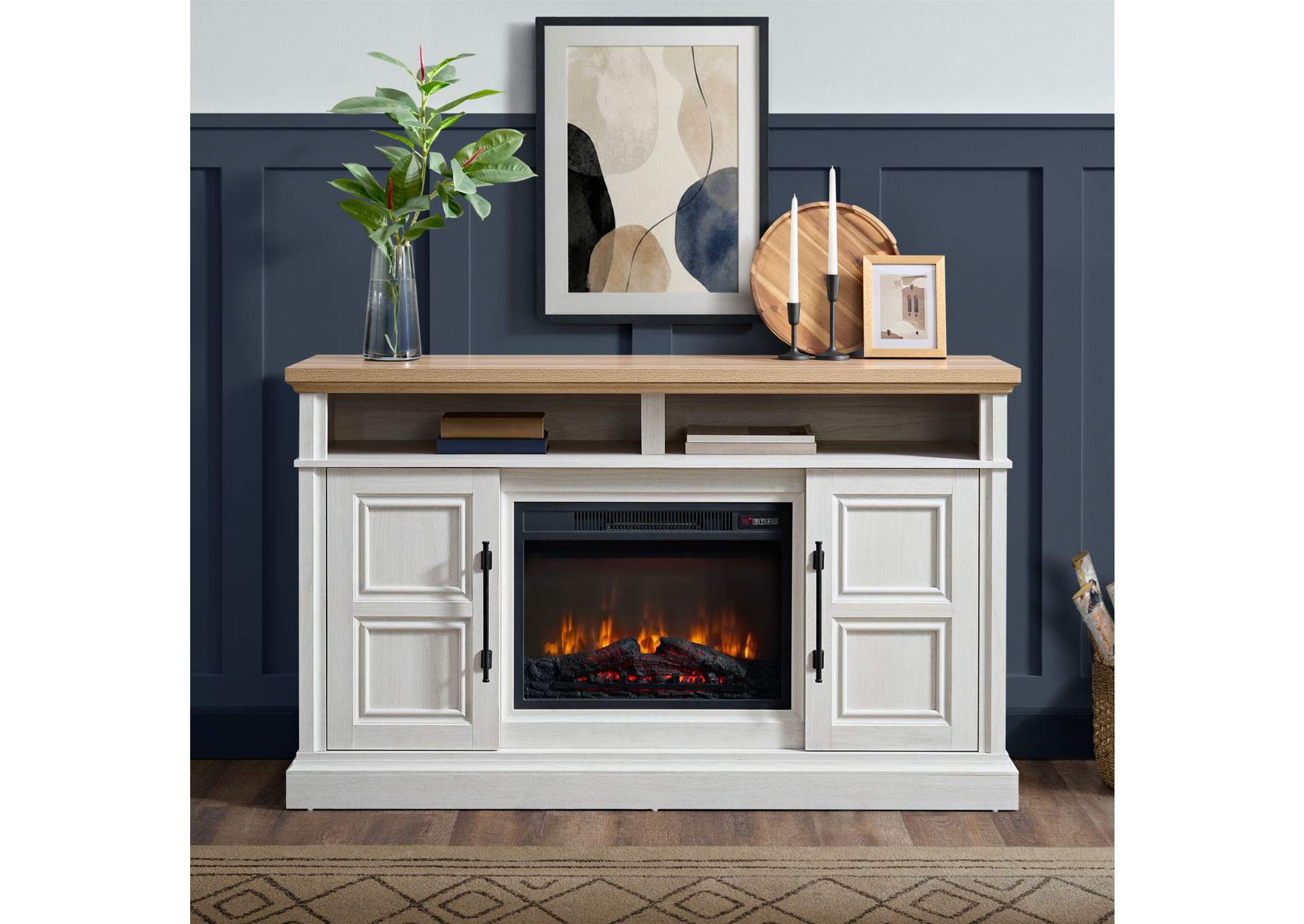 Villa Console With 23 Fireplace Insert In White Natural image 1