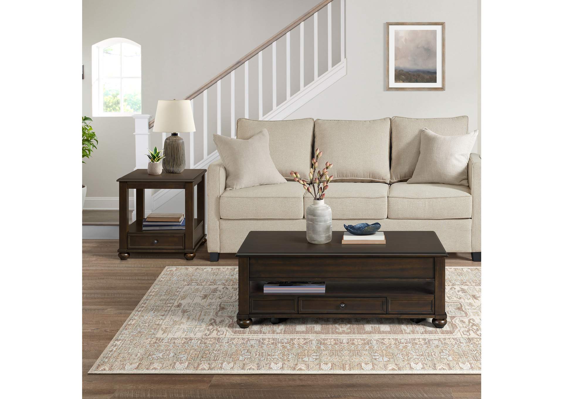 Wagner 2 Piece Occasional Table Set In Cherry - Rectangular Lift - Top Coffee Table End Table image 1