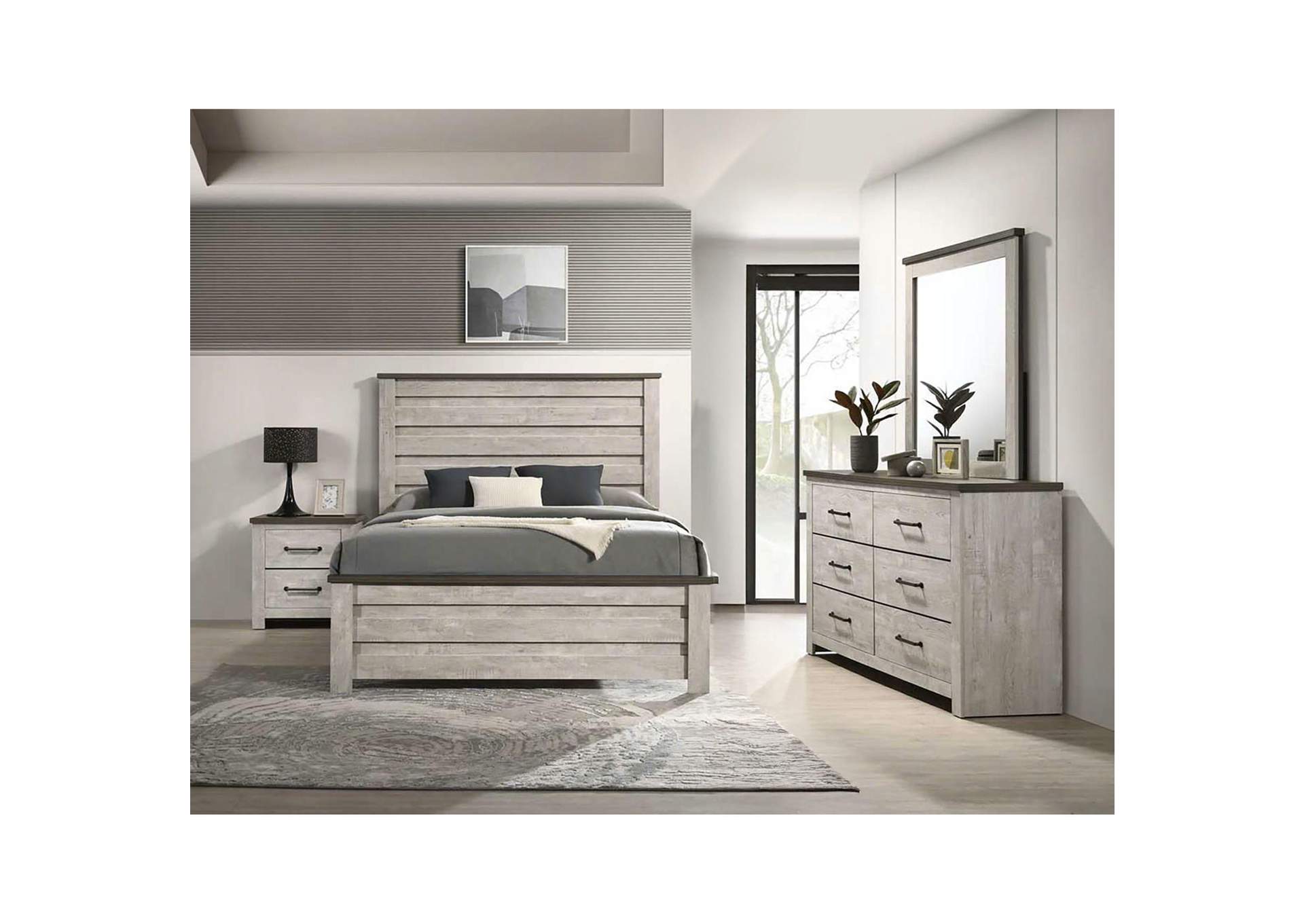 Watters Queen Panel Bed In Dark Grey And White Wash image 1