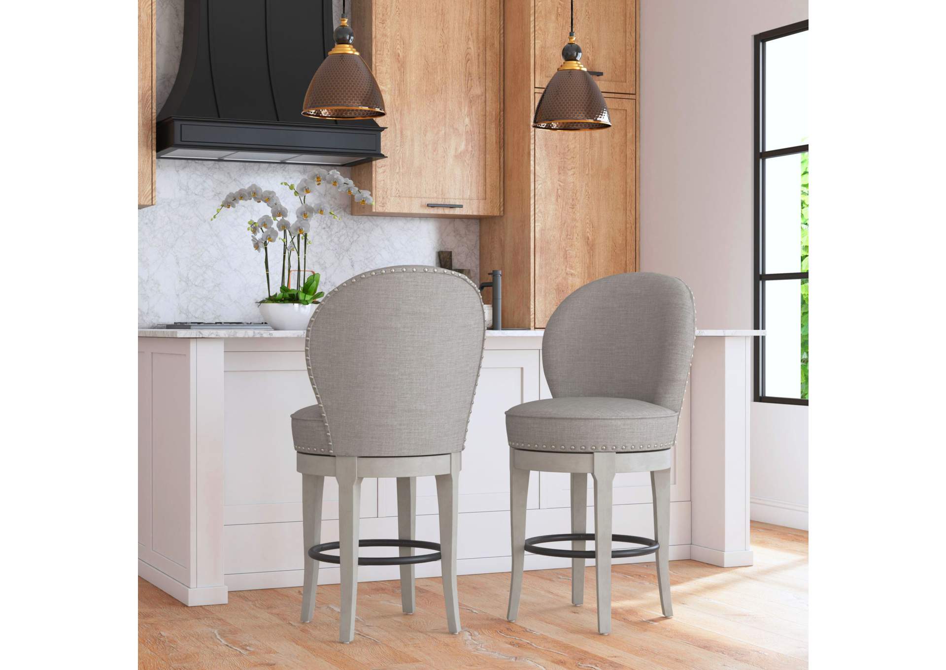 Westford Swivel Bar Stool With Grey Linen In Grey 2 Per Carton