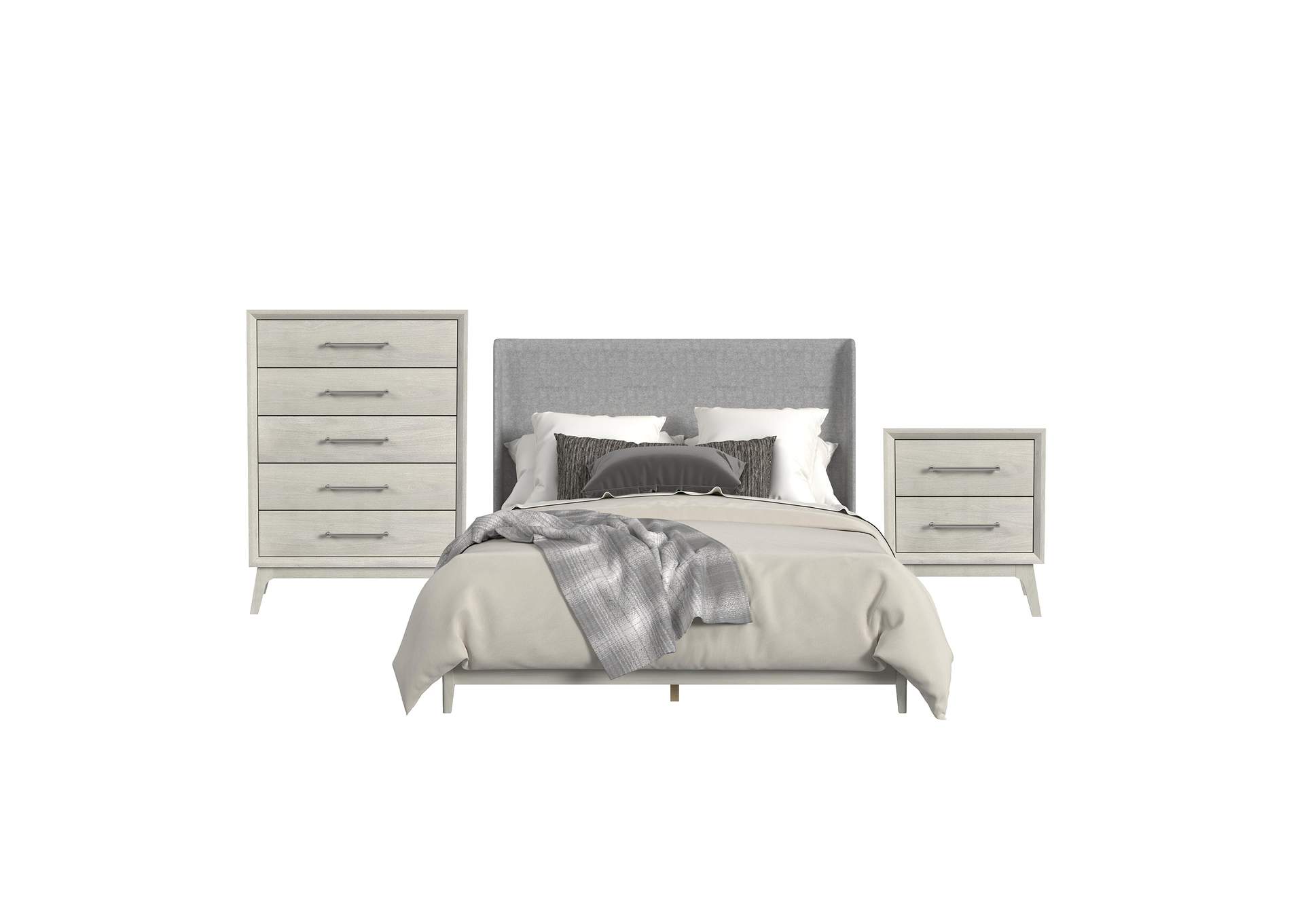 Westland King Upholstered 3 Piece Bedroom Set With Grey Fabric In Almond image 6