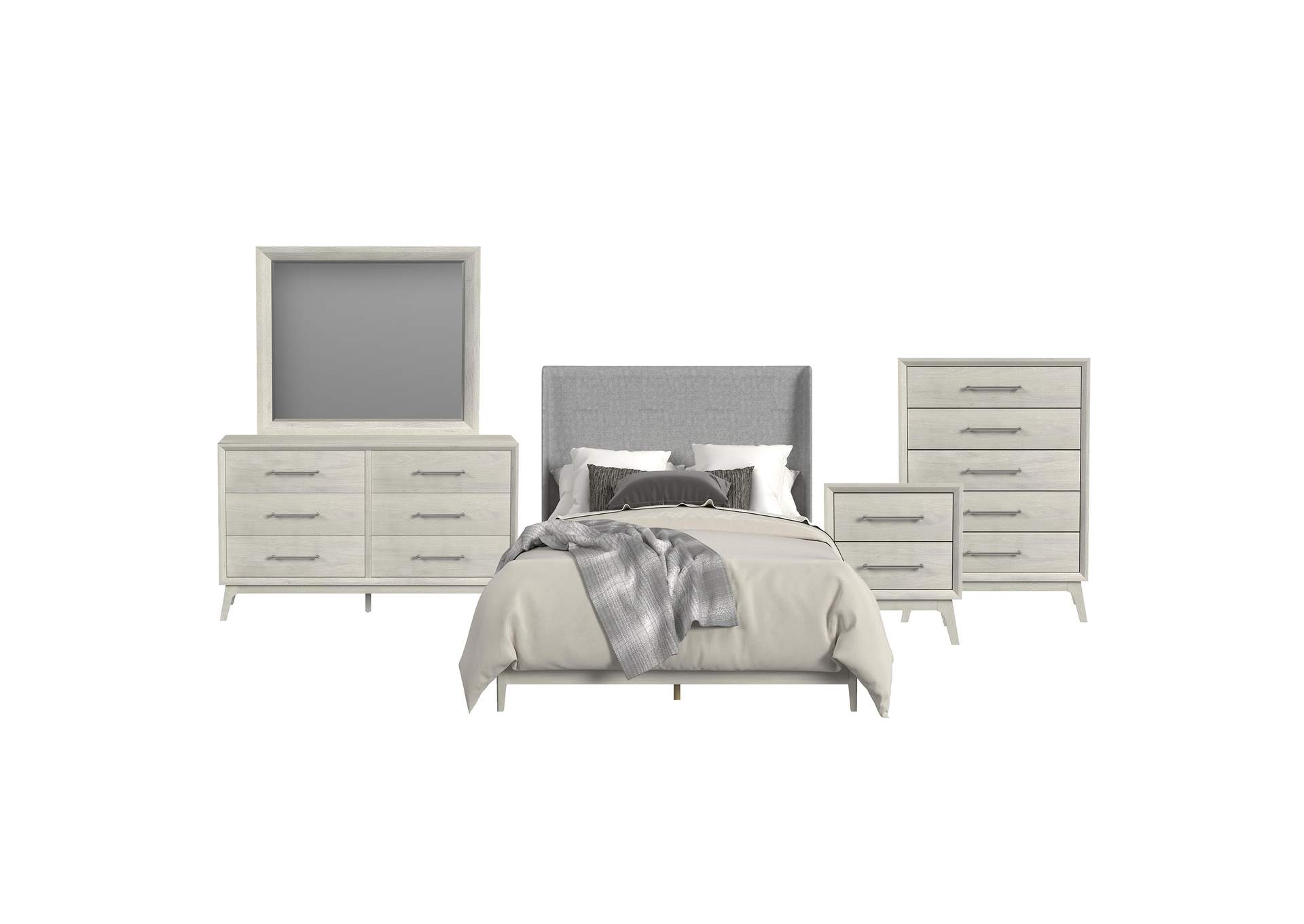 Westland Queen Upholstered 5 Piece Bedroom Set With Grey Fabric In Almond image 14