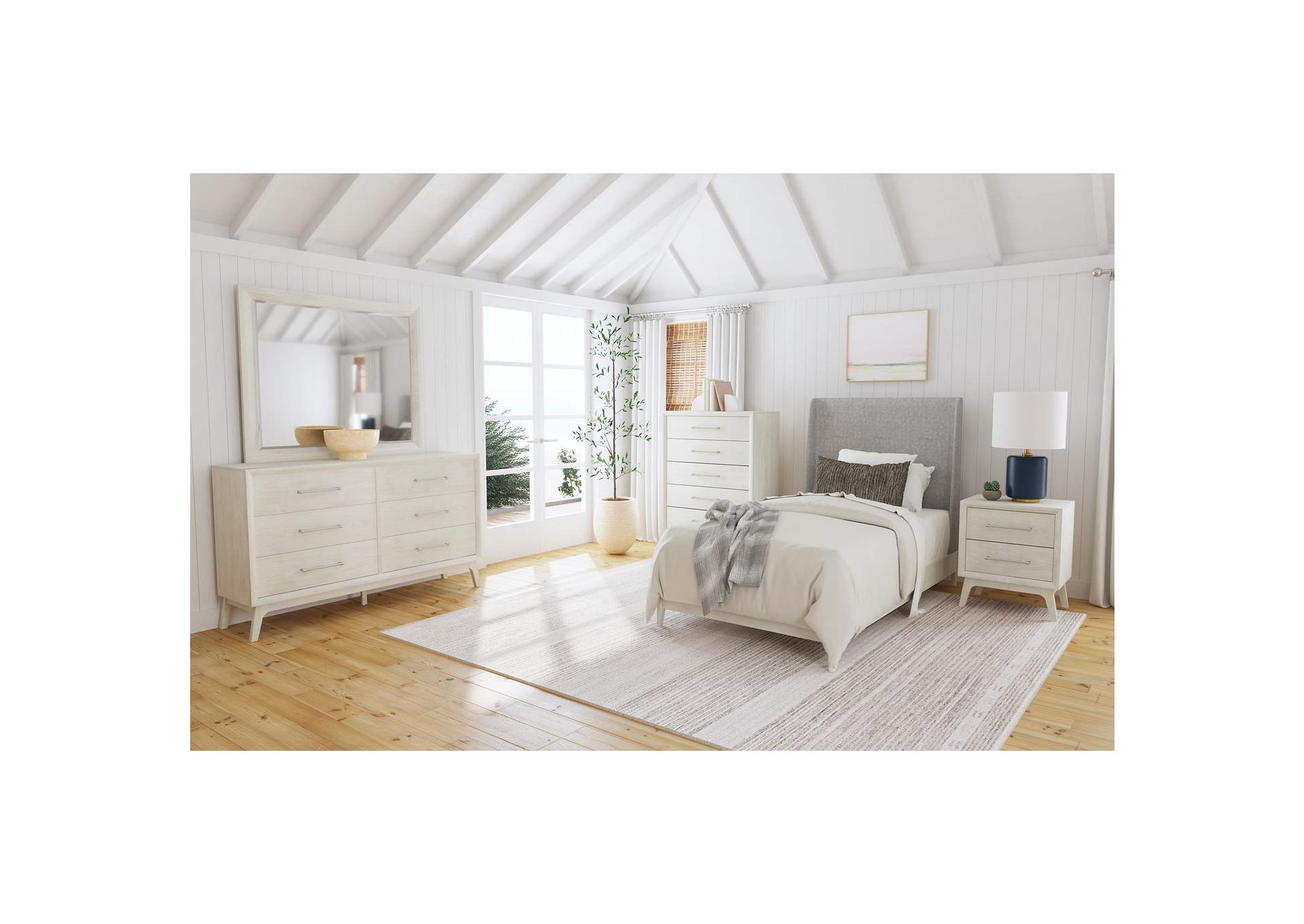 Westland Twin Upholstered 3 Piece Bedroom Set With Grey Fabric In Almond image 1