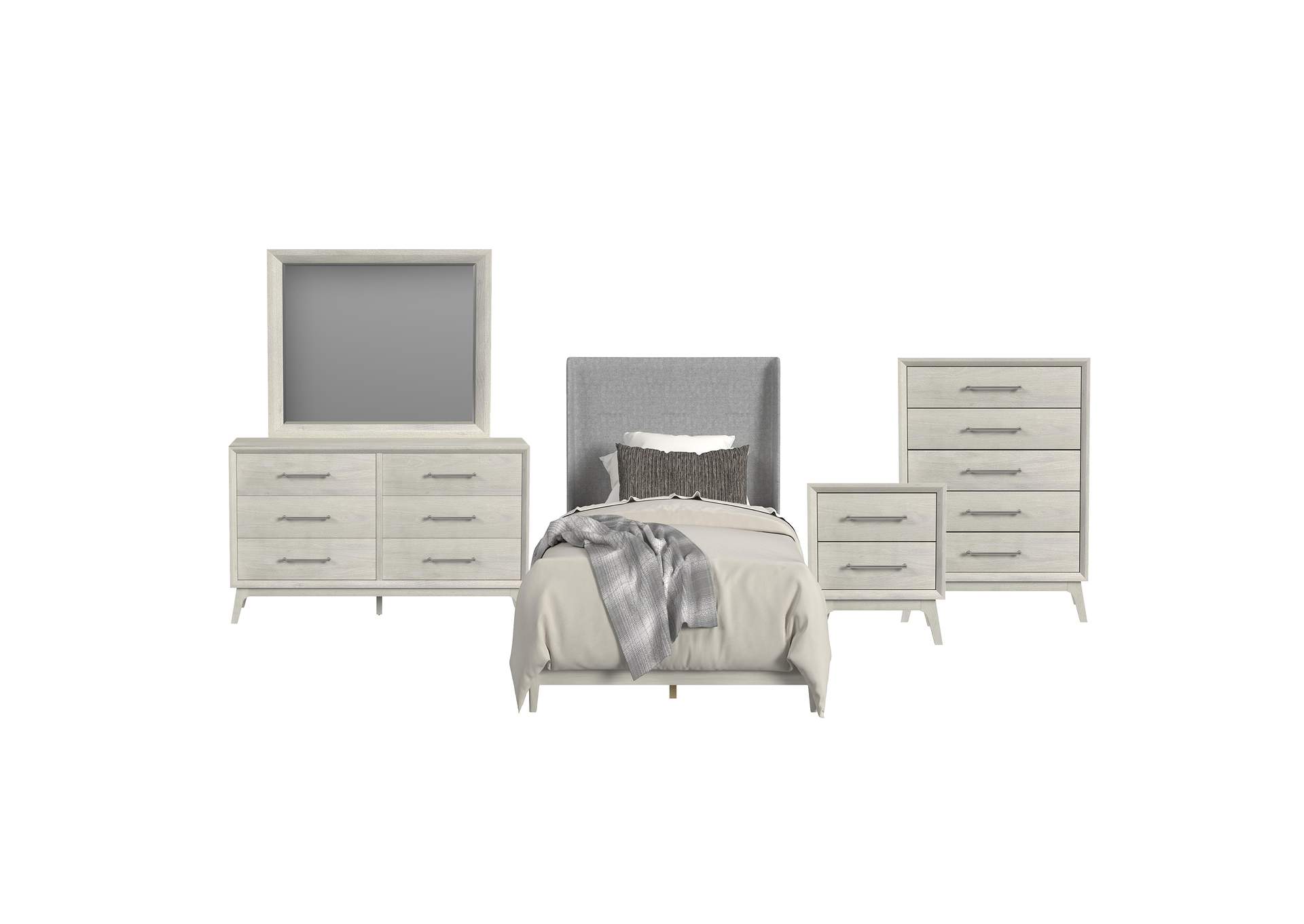 Westland Twin Upholstered 5 Piece Bedroom Set With Grey Fabric In Almond image 14