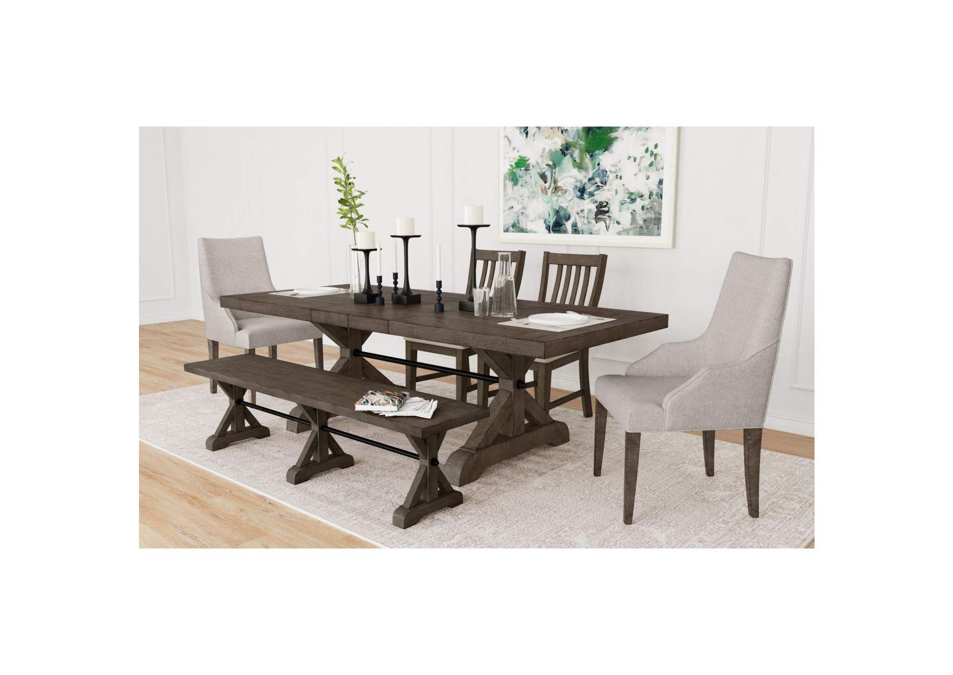 Yellowstone Dining Bench With Metal Bar Cross In Medium Brown image 1