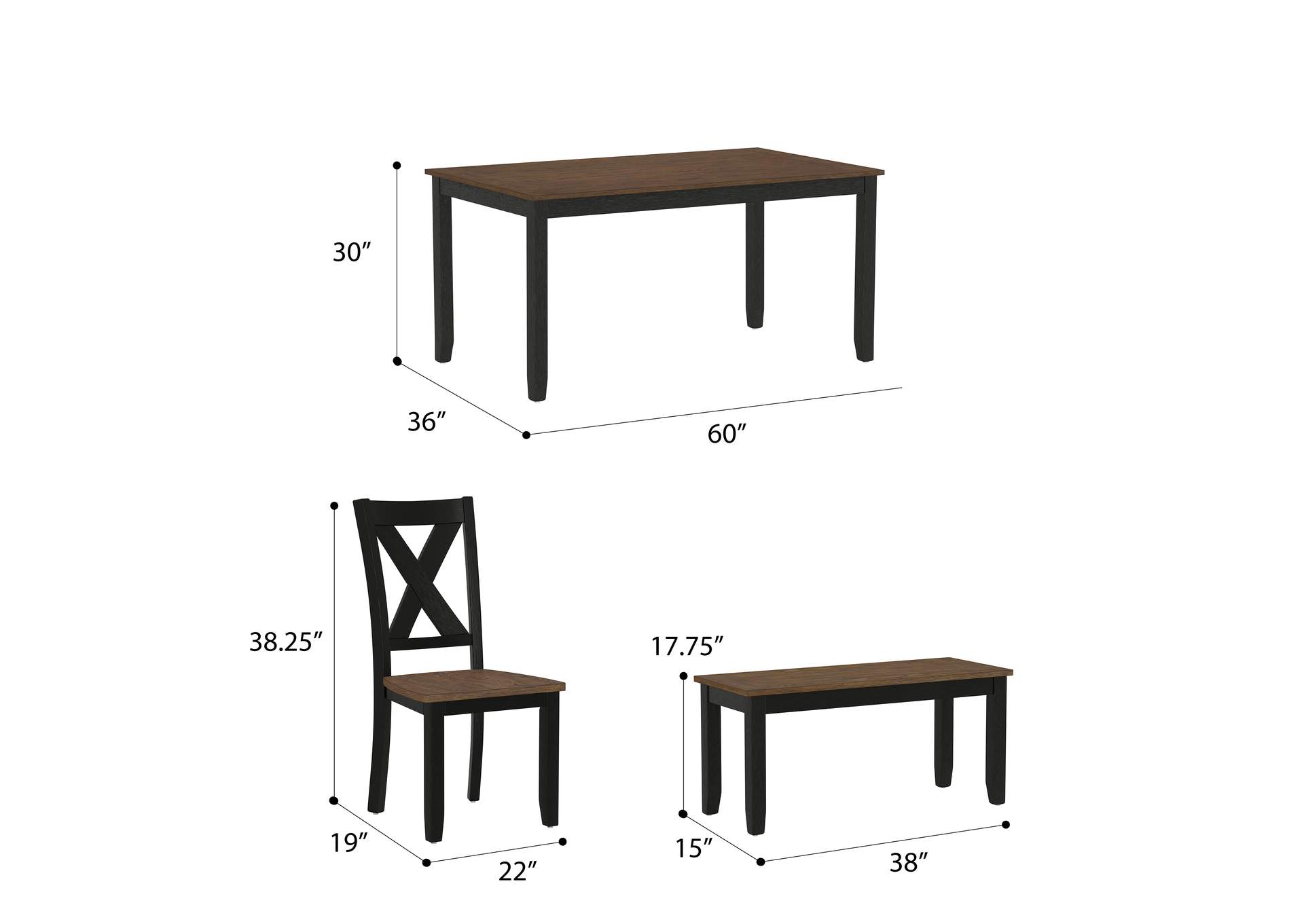 Arlington 6 PC Dining Table + 4 Chairs + Bench, Brown/Black 4835-3660-1PK image 7