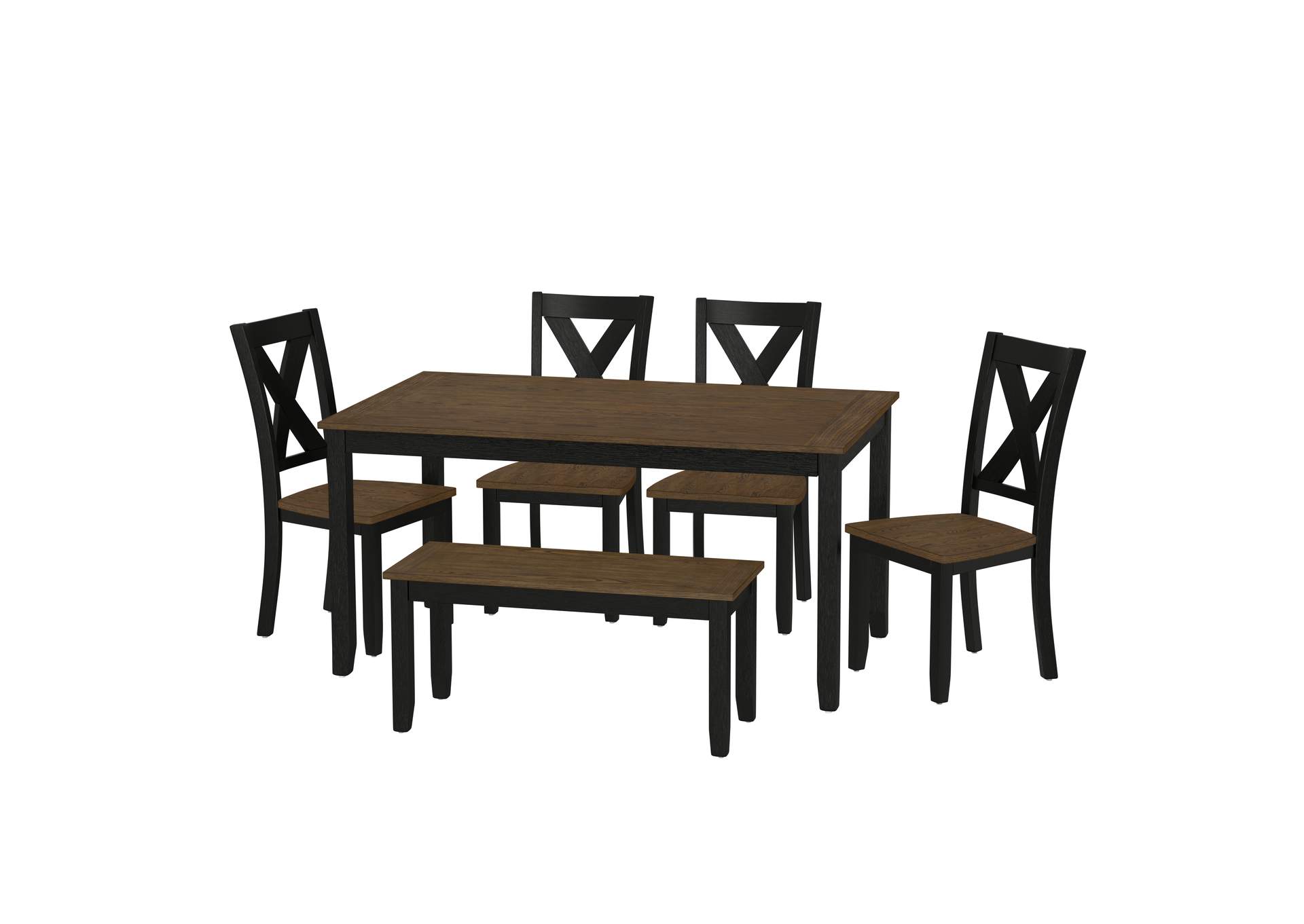 Arlington 6 PC Dining Table + 4 Chairs + Bench, Brown/Black 4835-3660-1PK image 1