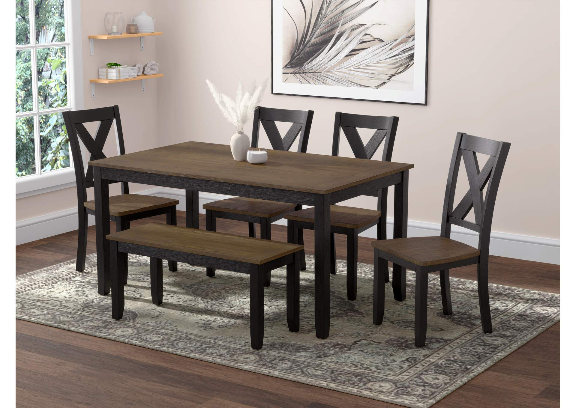Arlington 6 PC Dining Table + 4 Chairs + Bench, Brown/Black 4835-3660-1PK image 3