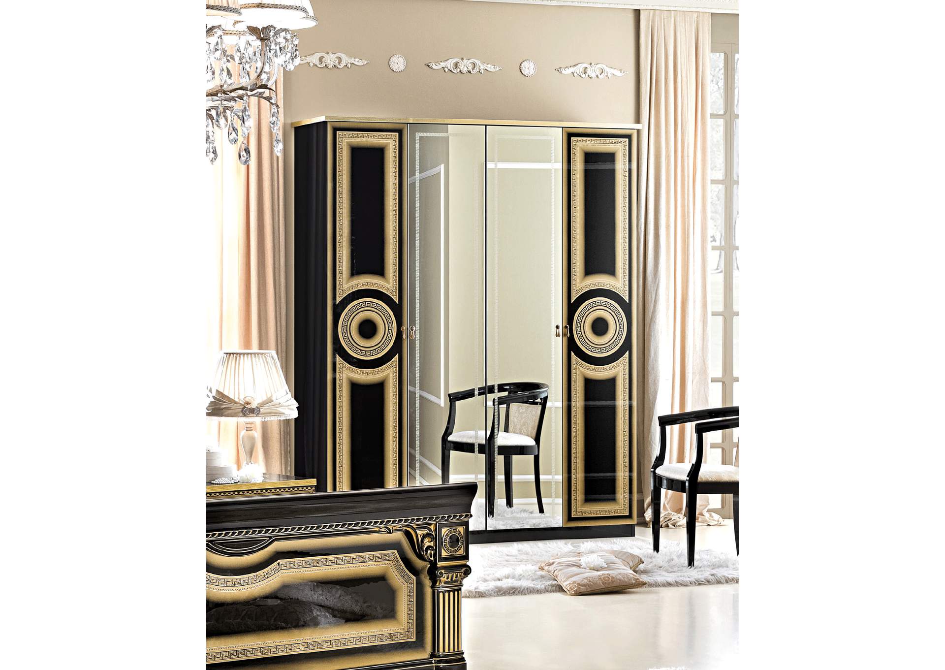 Aida Black with Gold 4-door Wardrobe image 1
