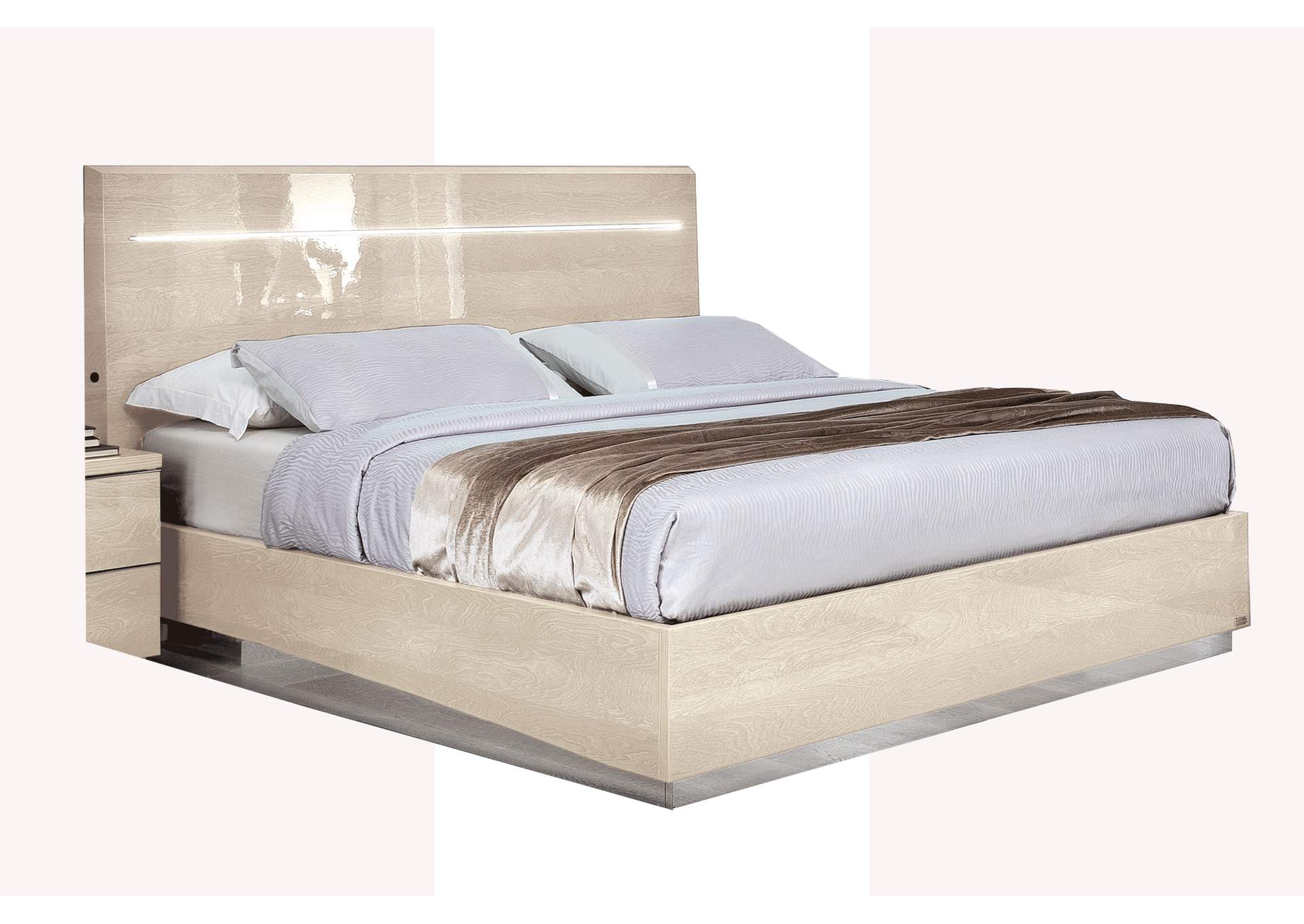 Legno Bed Queen with Led Ivory Betullia Sabbia image 1