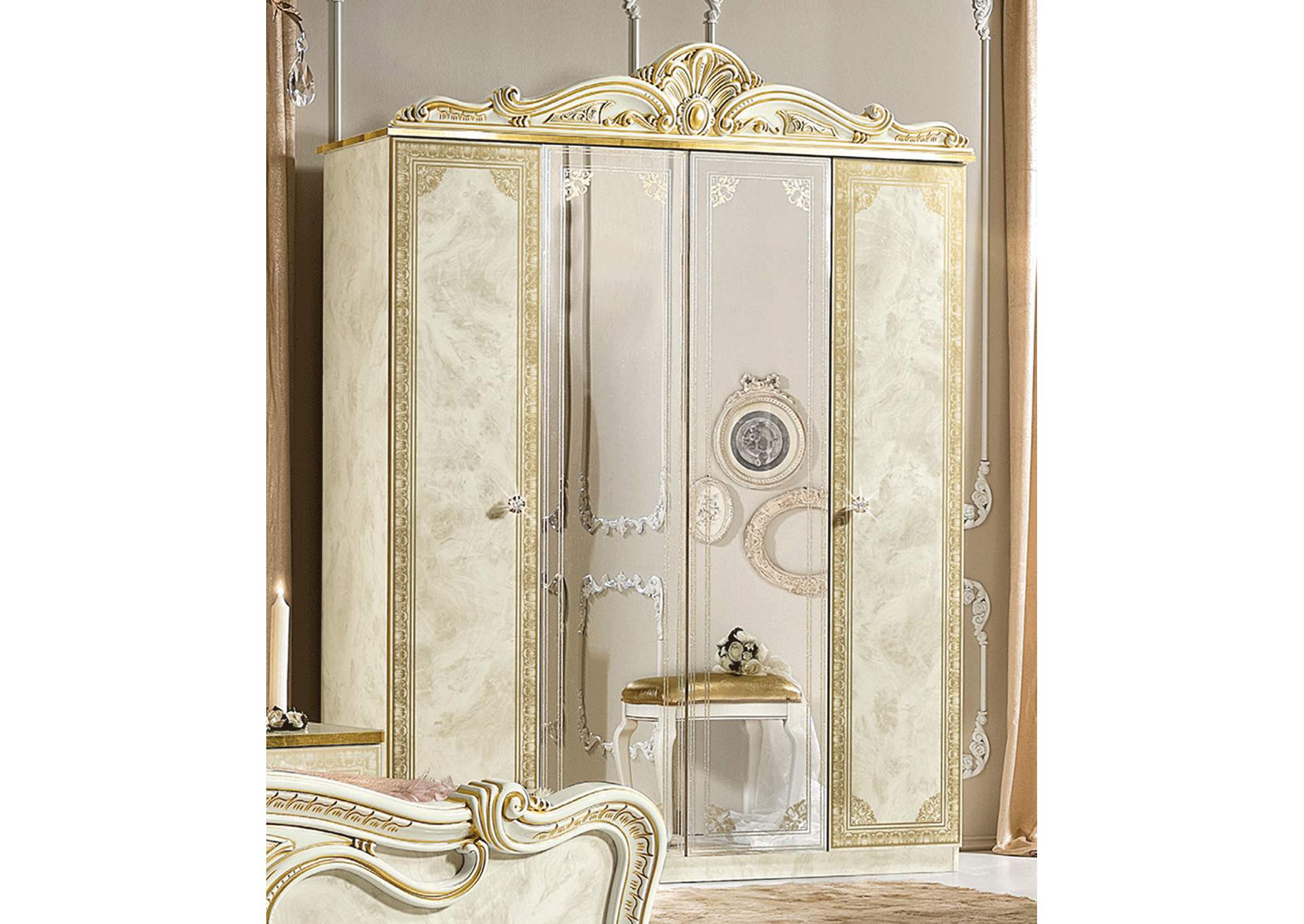 4-door Wardrobe with 2 Mirrors (2 Coat Hangers + 2 Shelves) image 1