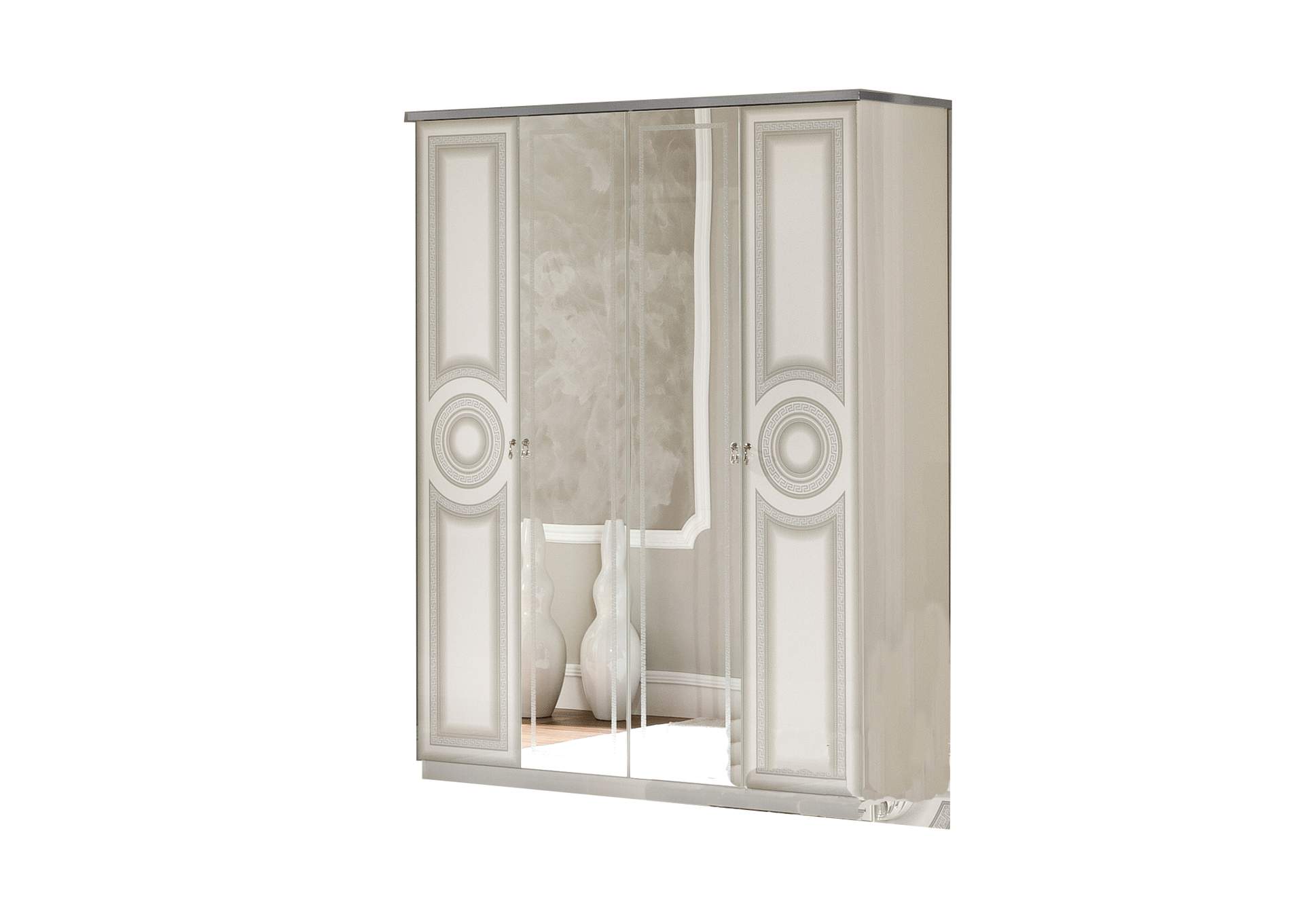 Aida White with Silver 4-door Wardrobe image 1