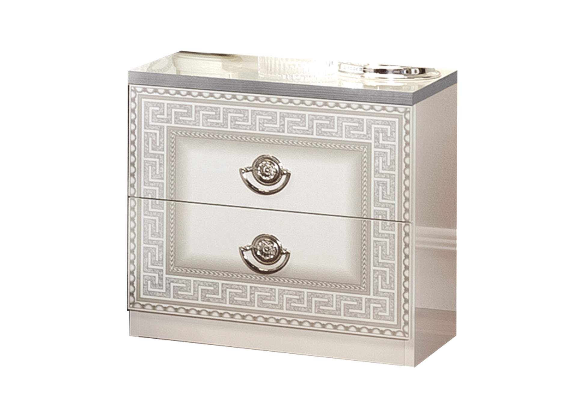 Aida White with Silver Nightstand