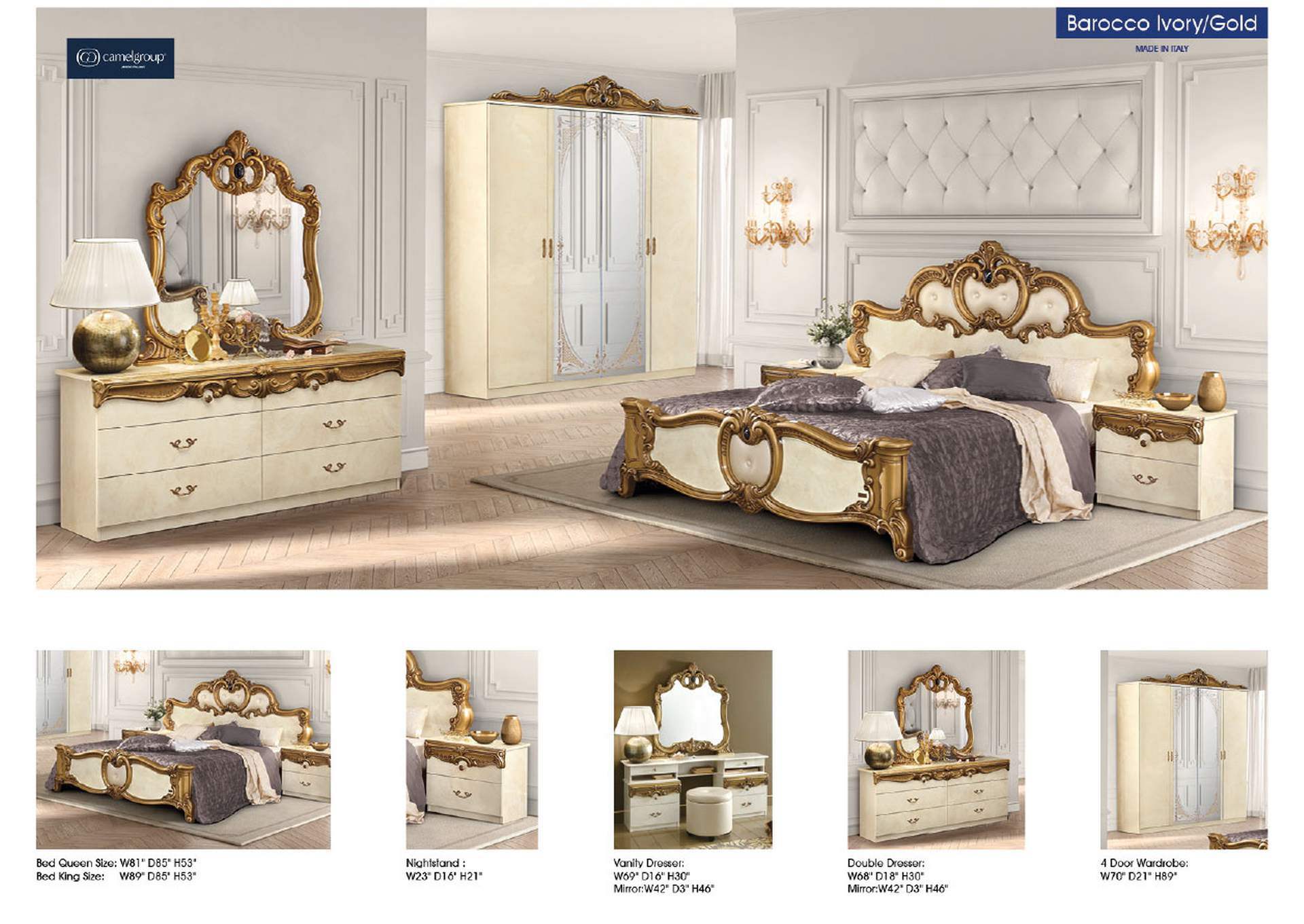 Barocco Bed Ivory with Gold, Camel Group Italy SET image 7