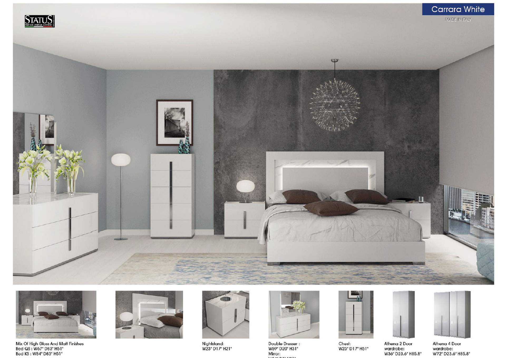 Carrara Bed White with Light SET image 6