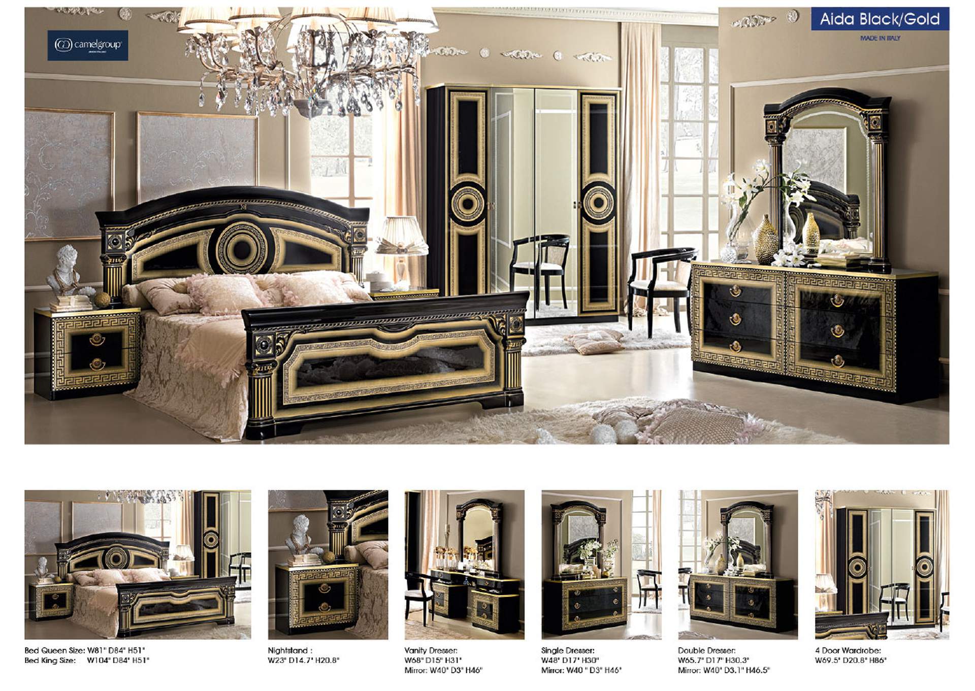 Aida Bedroom Black with Gold, Camel Group Italy SET image 9