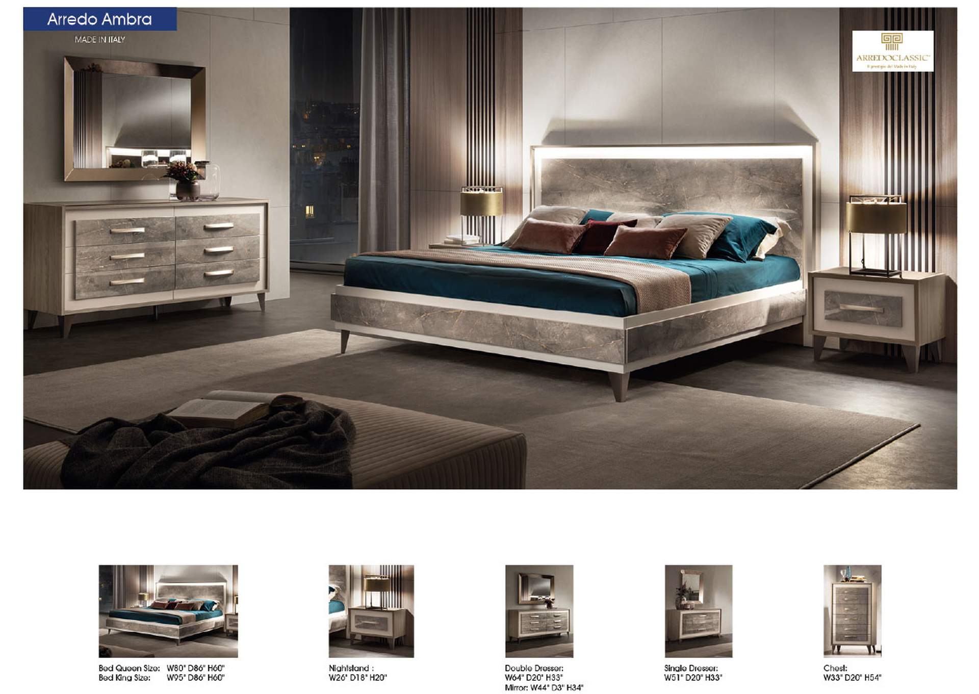 Arredoambra Bedroom By Arredo Classic with Single Dresser SET image 4