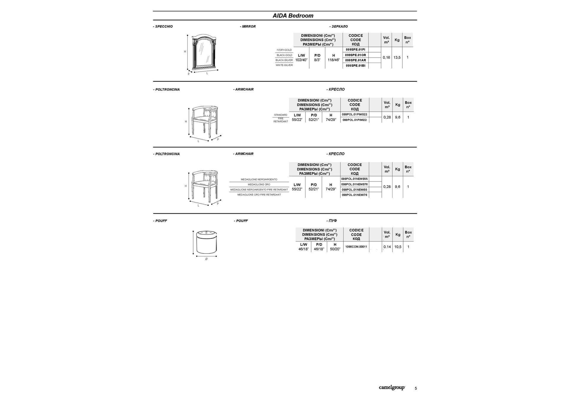 Aida Ivory Bedroom with Gold, Camel Group Italy SET image 12