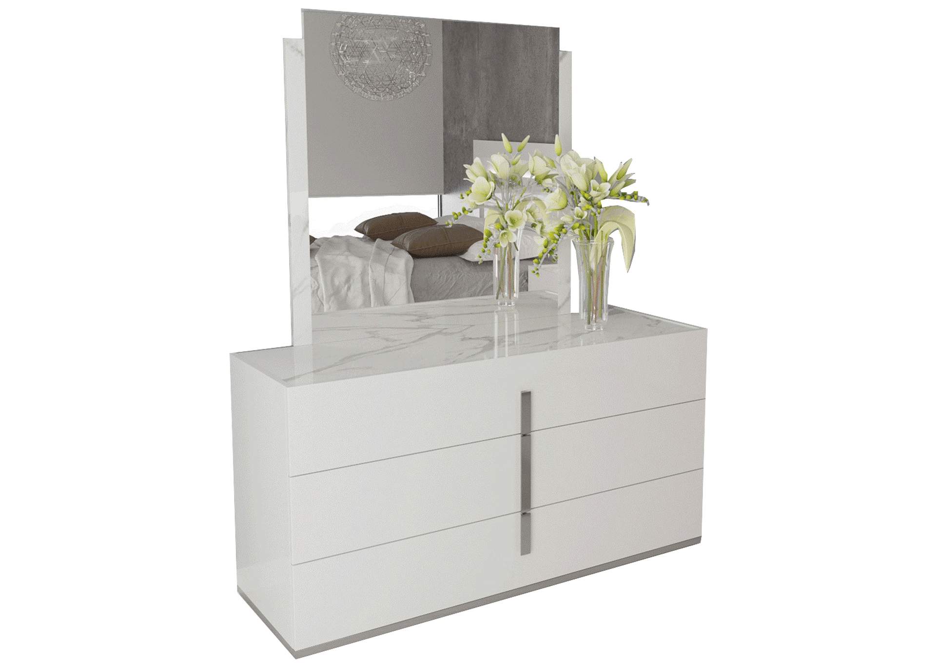 Carrara White Dresser - Mirror SET image 1