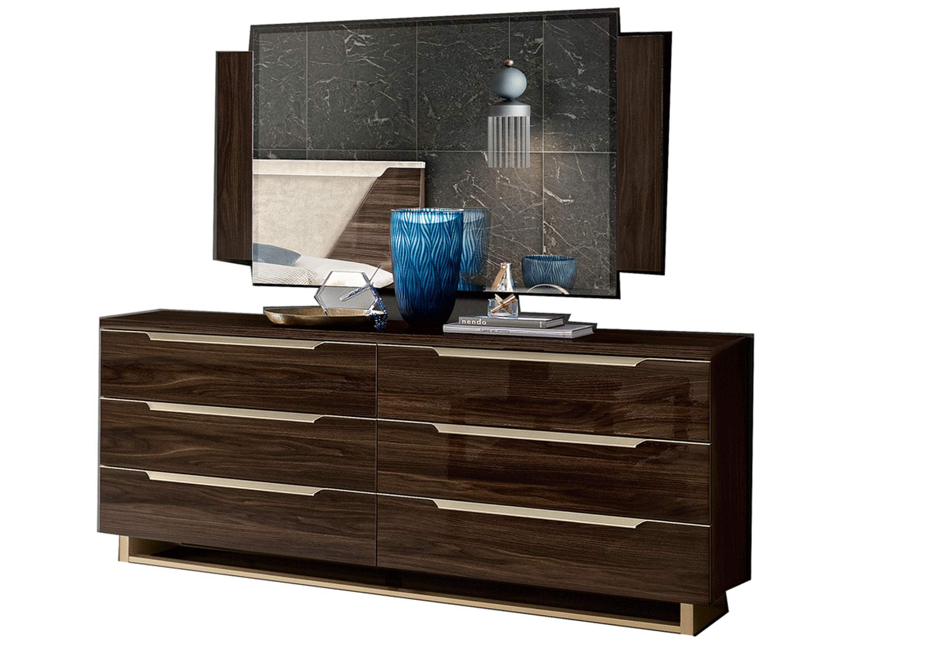 Smart Double Dresser with Mirror Walnut SET image 1