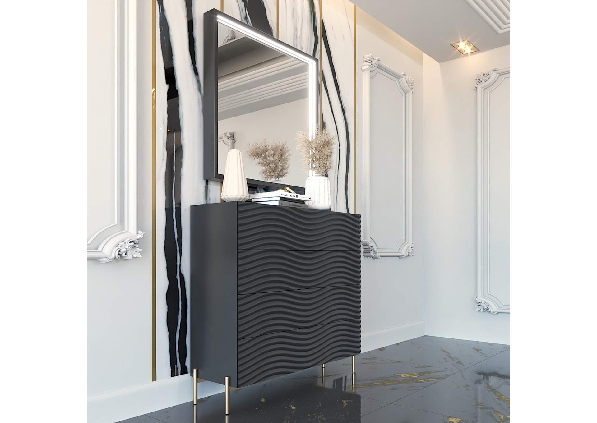 Wave Dresser And Mirror Dark Grey SET image 3