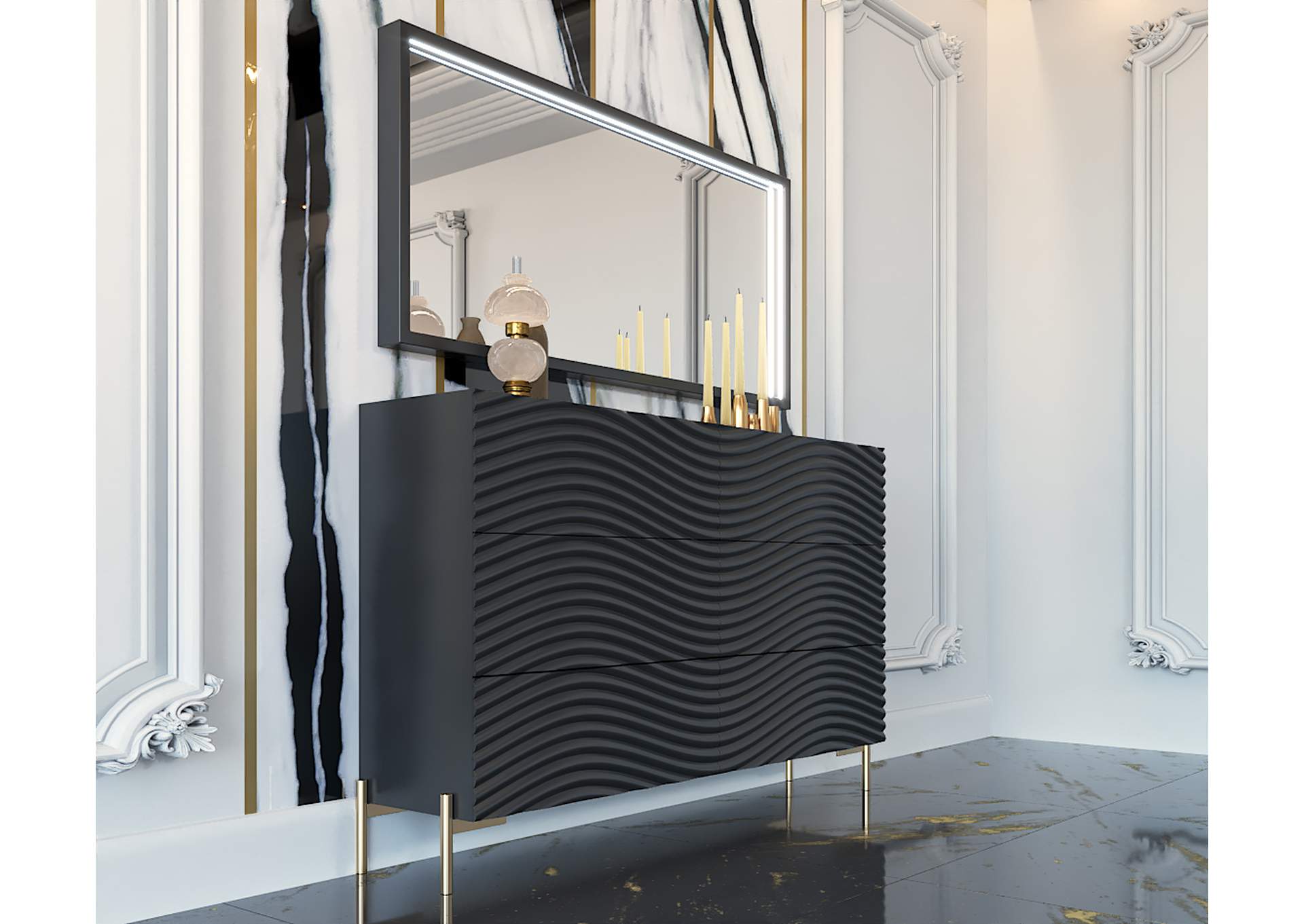 Wave Dresser And Mirror Dark Grey SET image 4