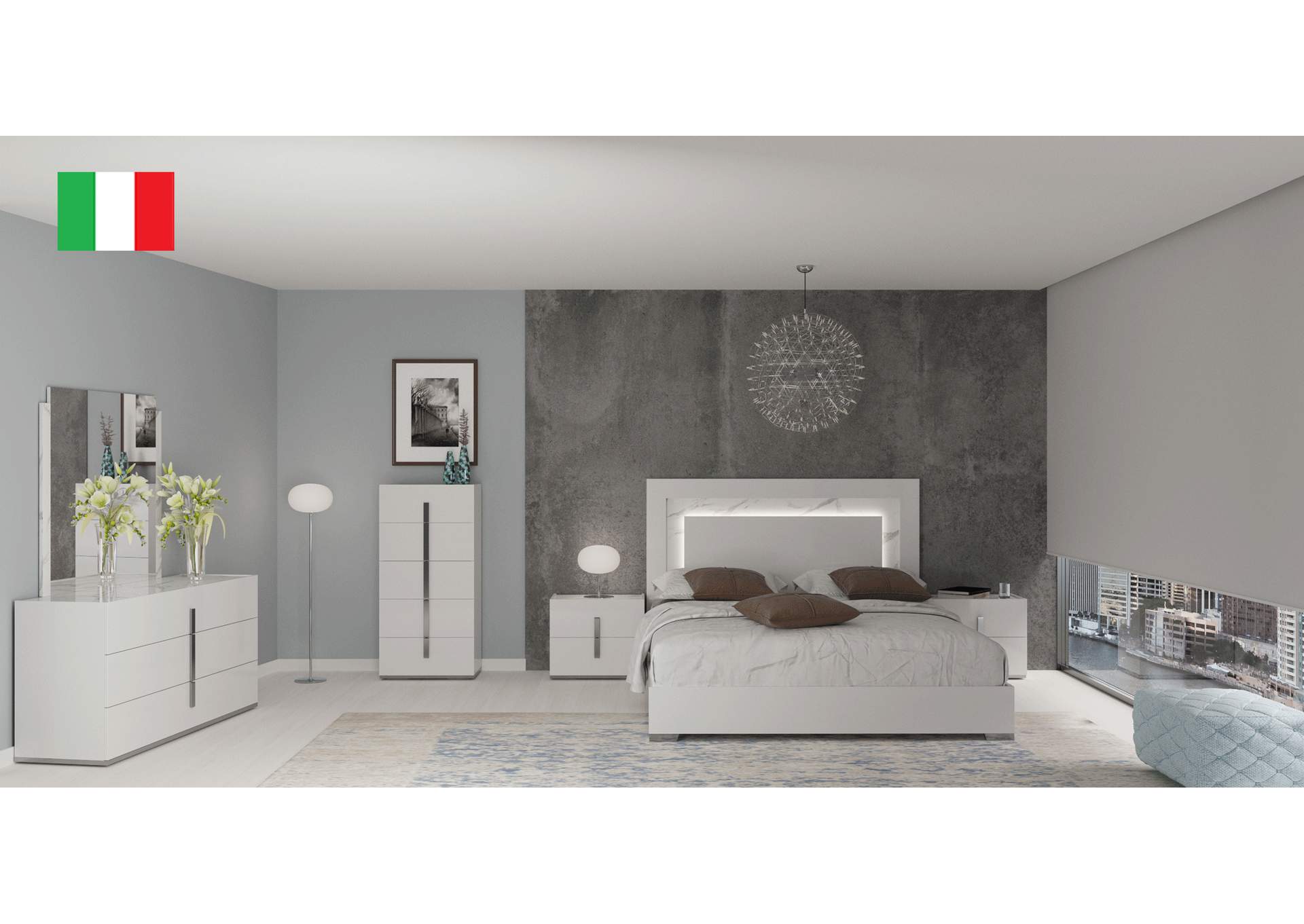 Carrara White Bedroom with Light SET image 1