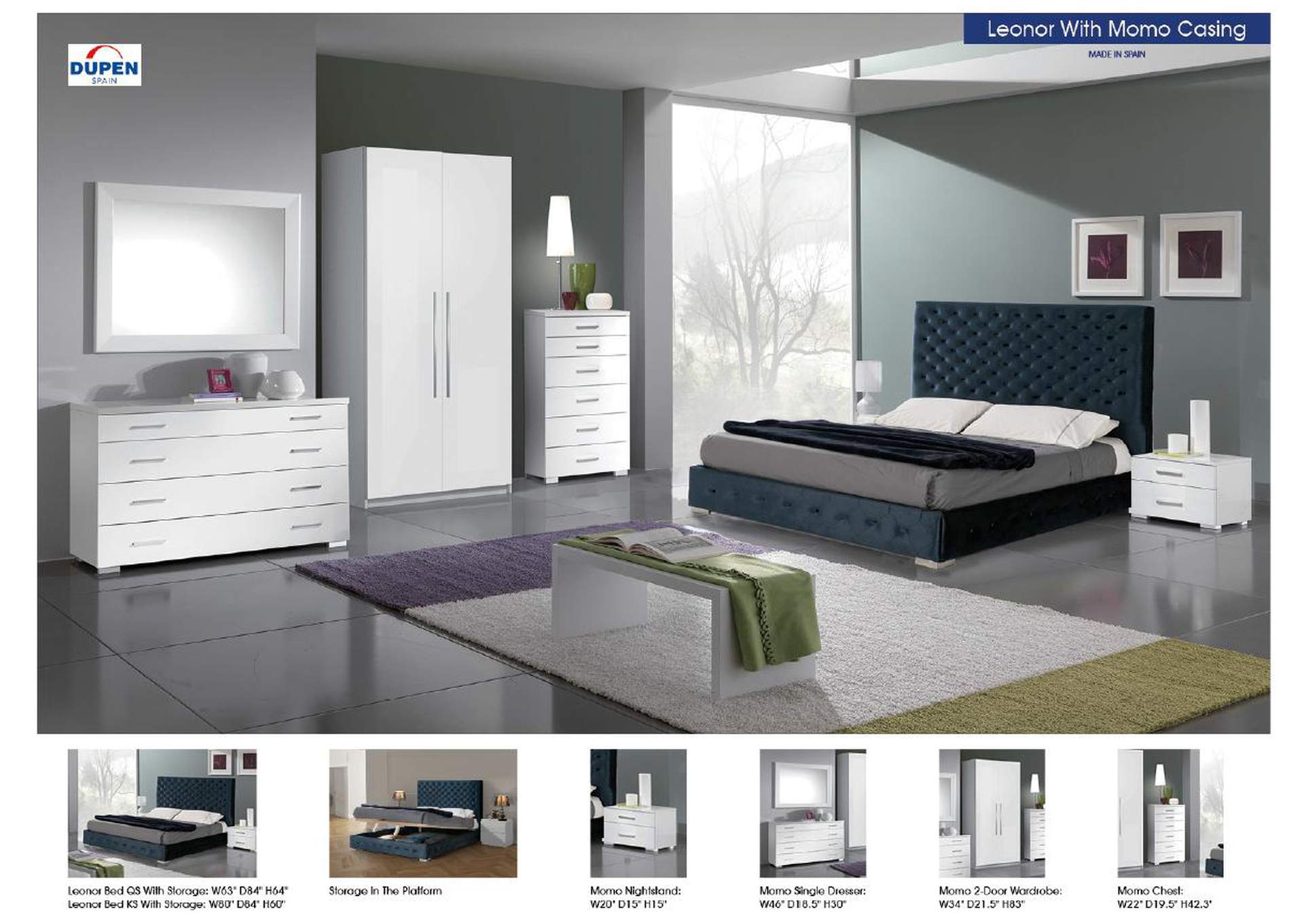 Leonor Blue Bedroom with Storage, W - Momo Casing SET image 3