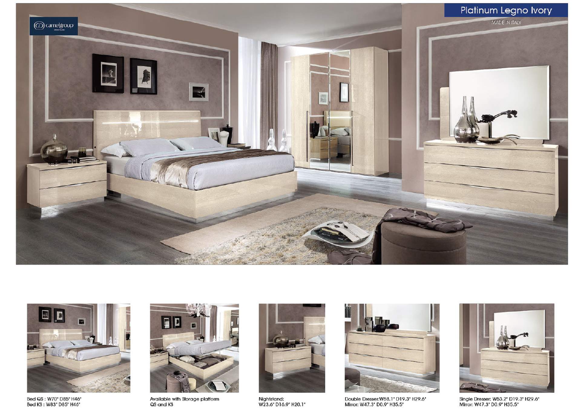 Platinum Bedroom Betullia Sabbia By Camel Group Italy SET image 4