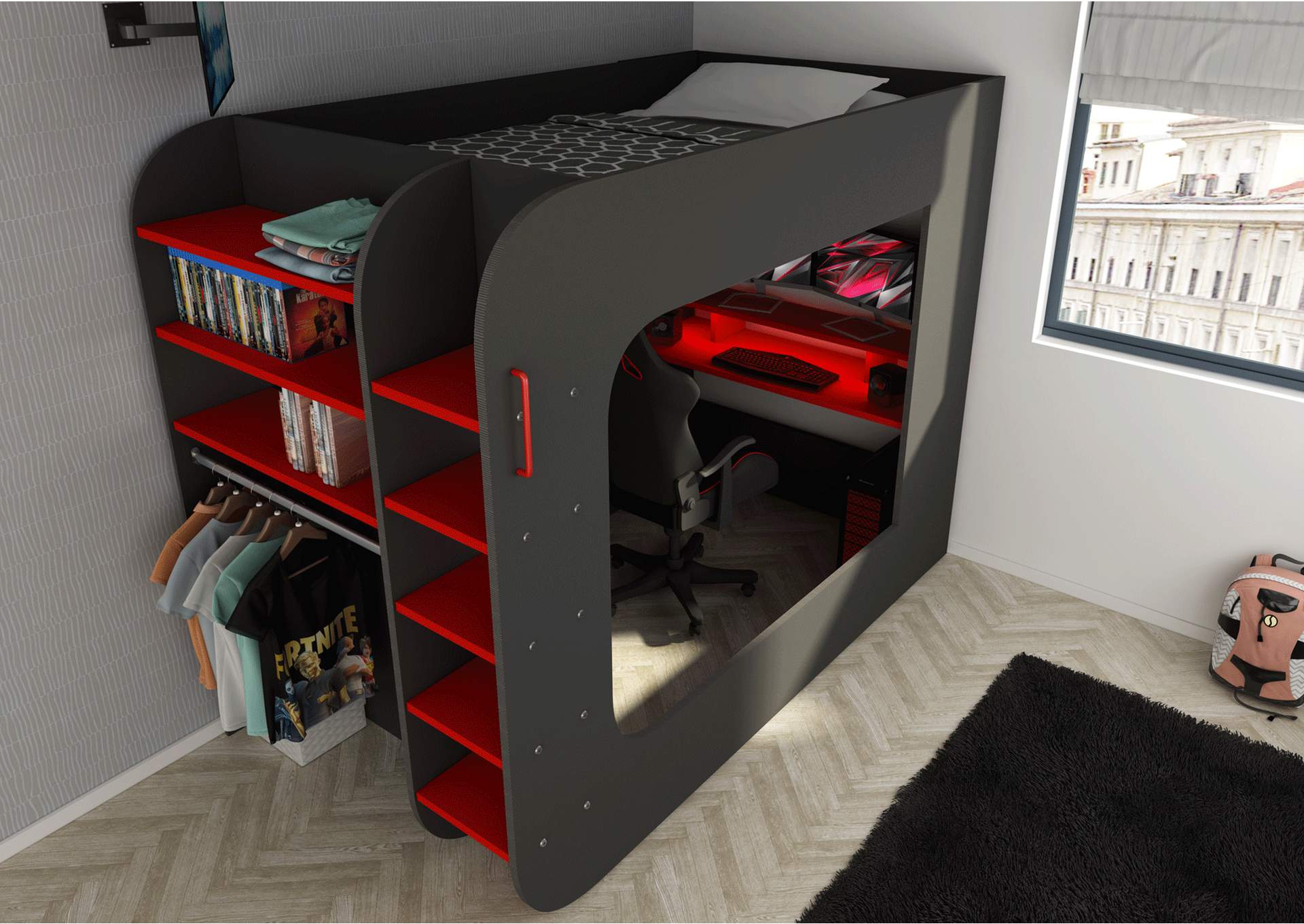 Gamer Bed Red & Black SET image 15