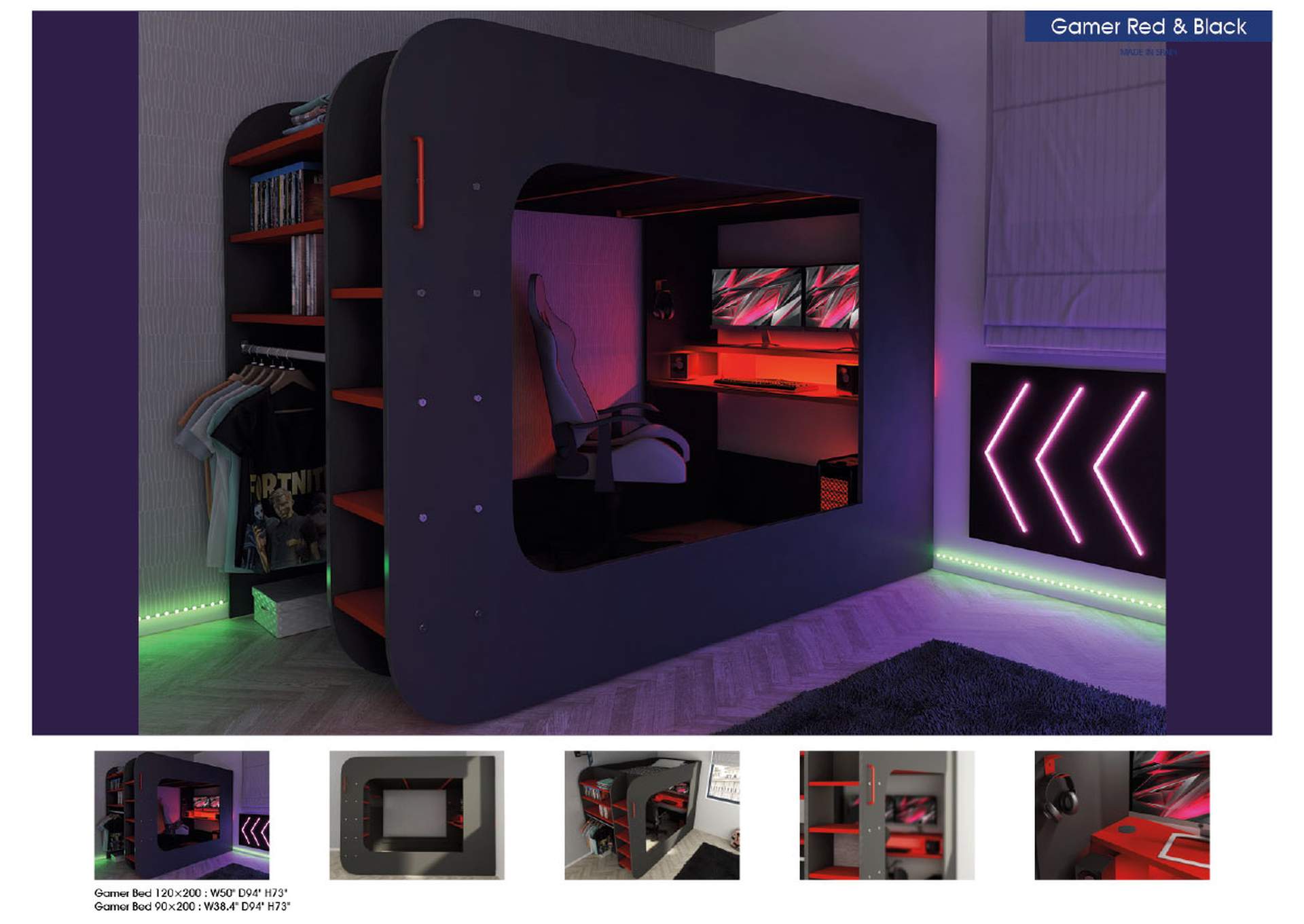 Gamer Bed Red & Black SET image 5