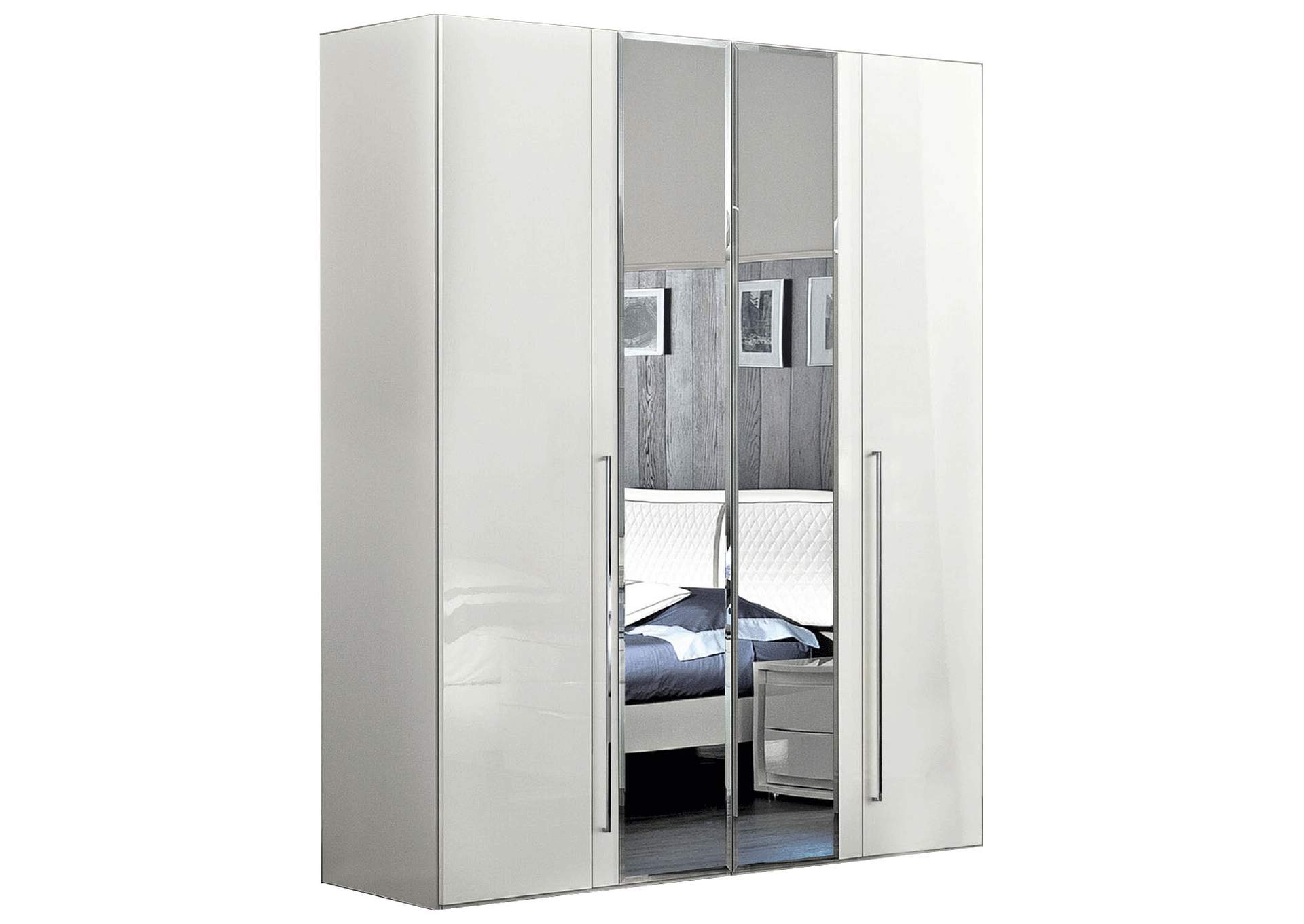 Dama Bianca 4 Door Glass Doors Wardrobe White SET image 1