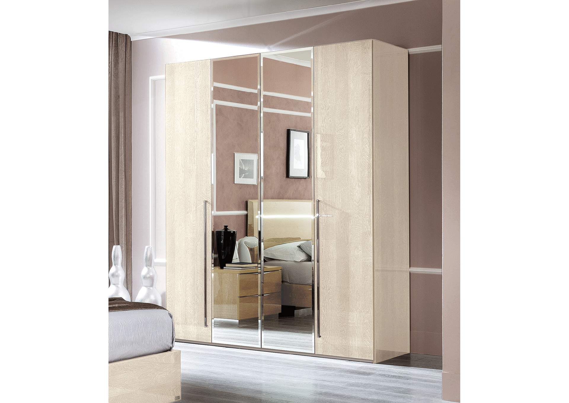 Maia - Platinum - Ambra 4 Door Wardrobe Betulla Sabbia SET image 1