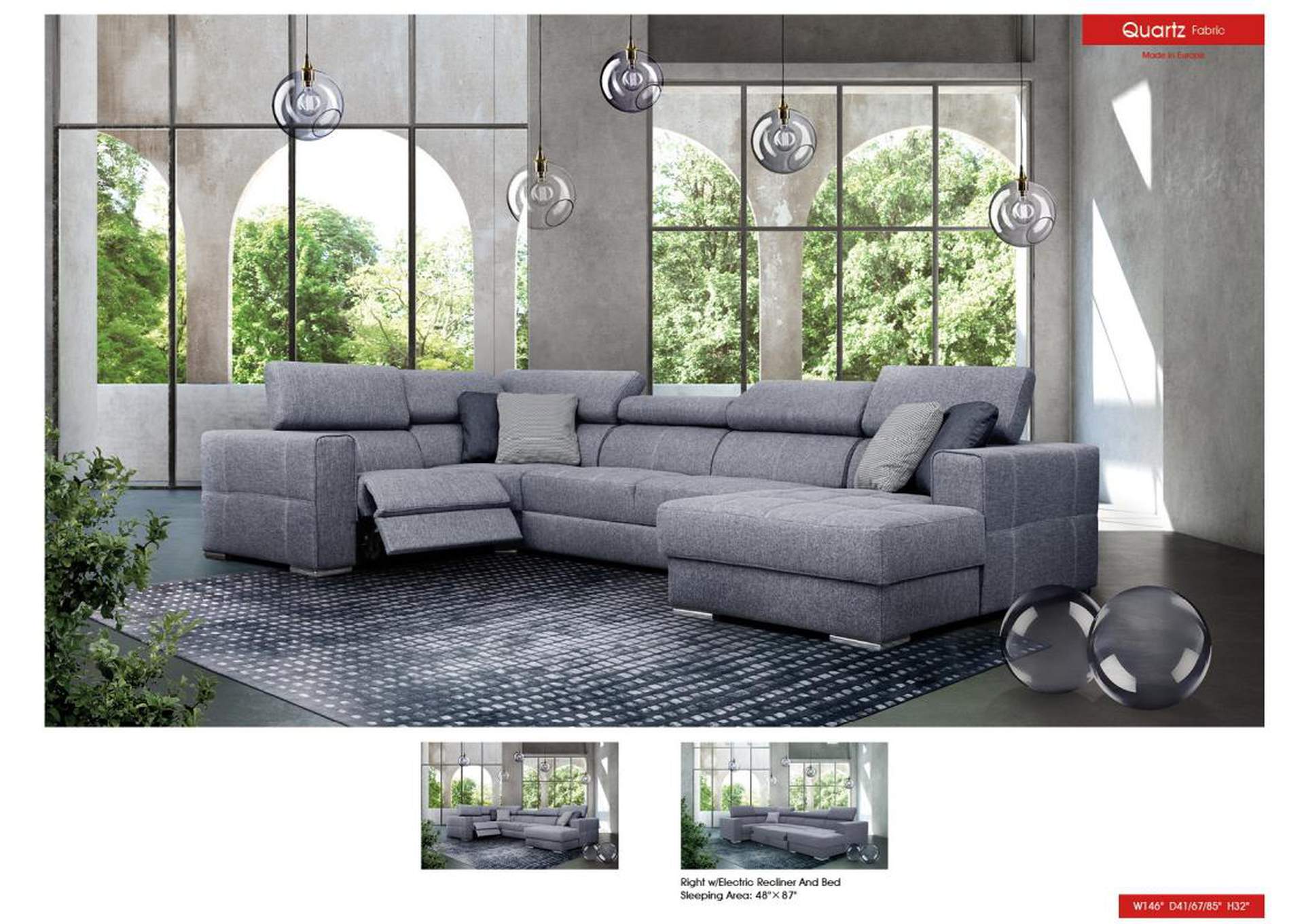 Quartz Sectional Right with Electric Recliner And Bed SET image 3