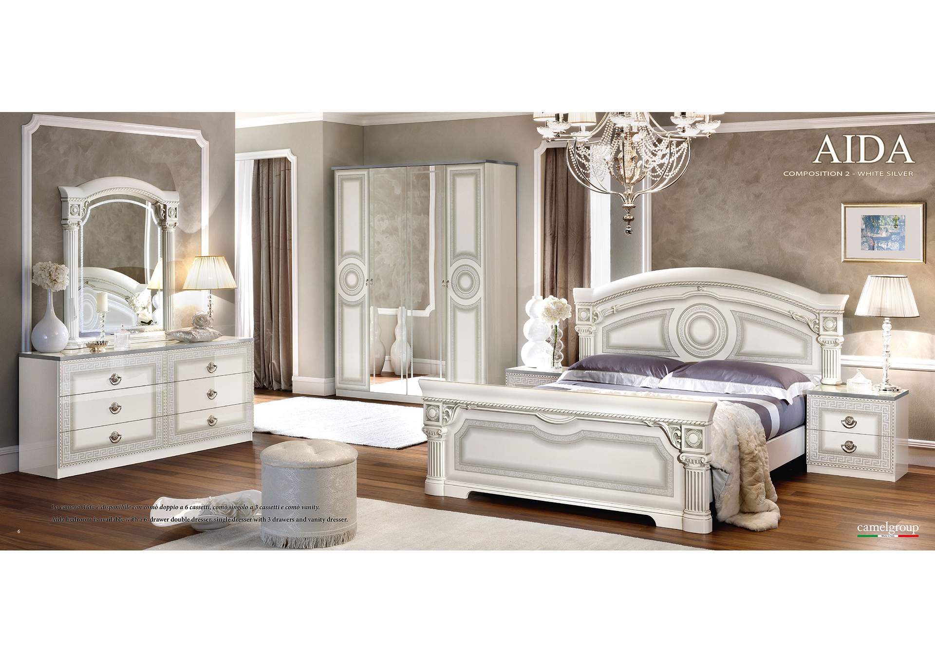 Aida Bedroom, White with Silver, Camel Group Italy SET image 4