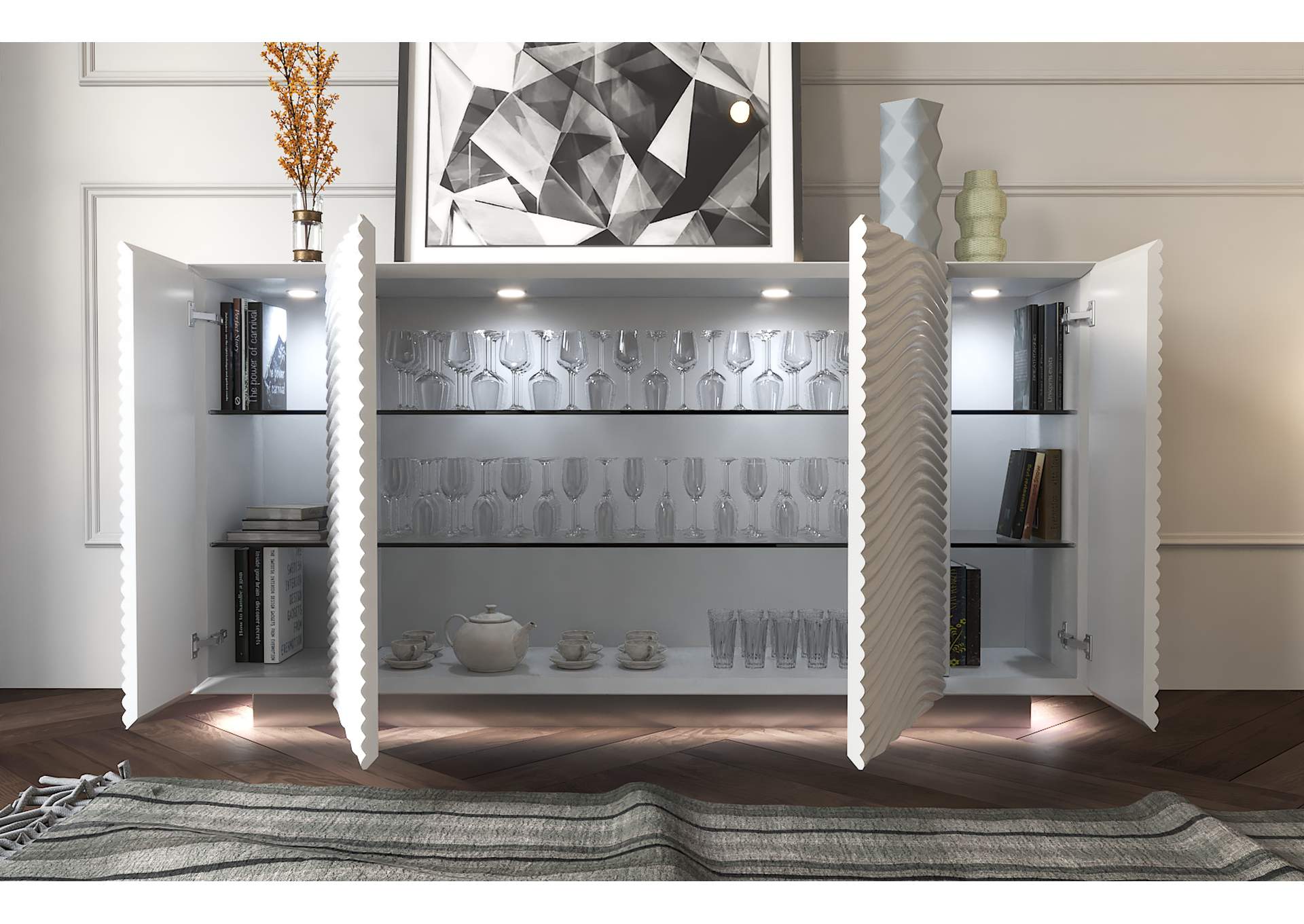 Wave 4 Door Buffet White SET image 3